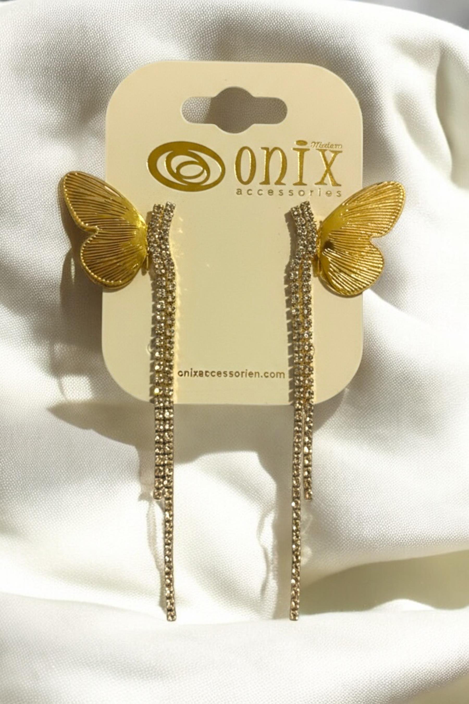 Gold İthal Kelebek Detay Taşlı Kadın Küpe