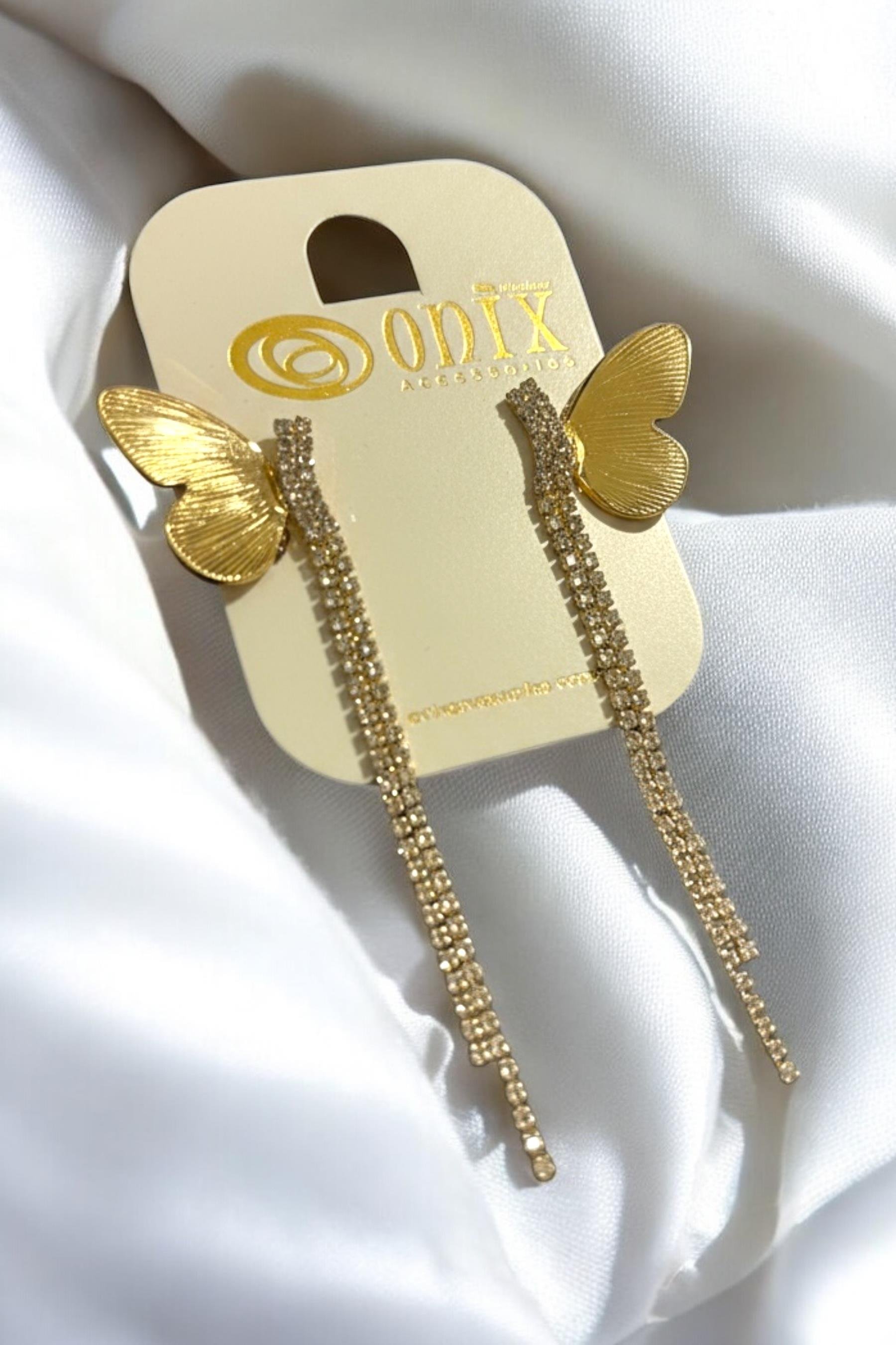 Gold İthal Kelebek Detay Taşlı Kadın Küpe