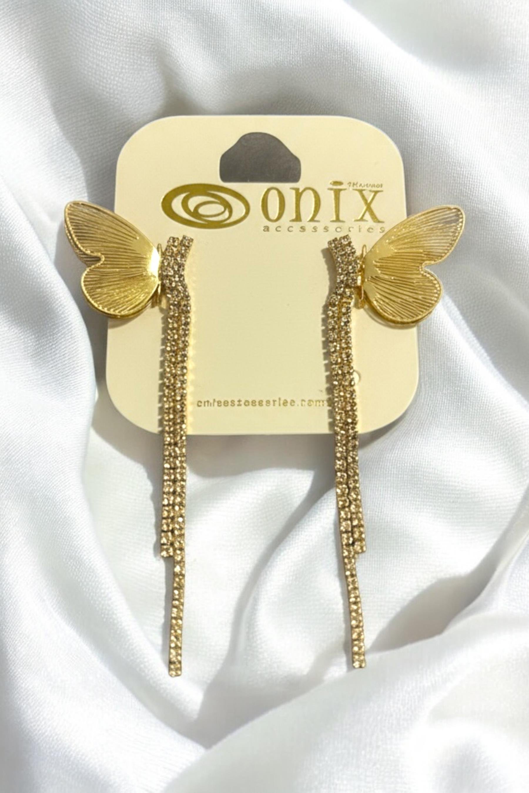 Gold İthal Kelebek Detay Taşlı Kadın Küpe