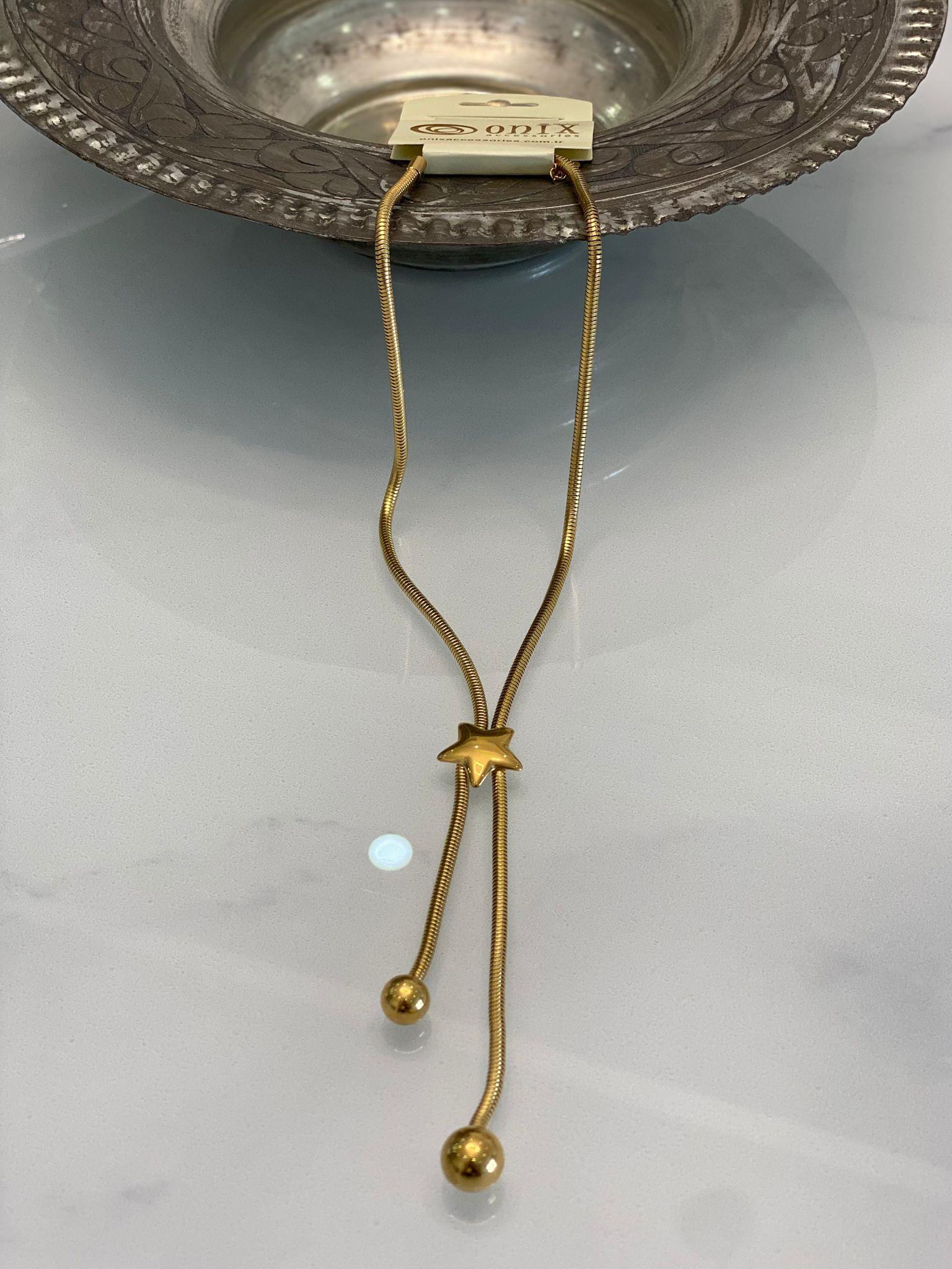 Gold İthal Yıldız Ve Top Detaylı Çelik Kadın Kolye