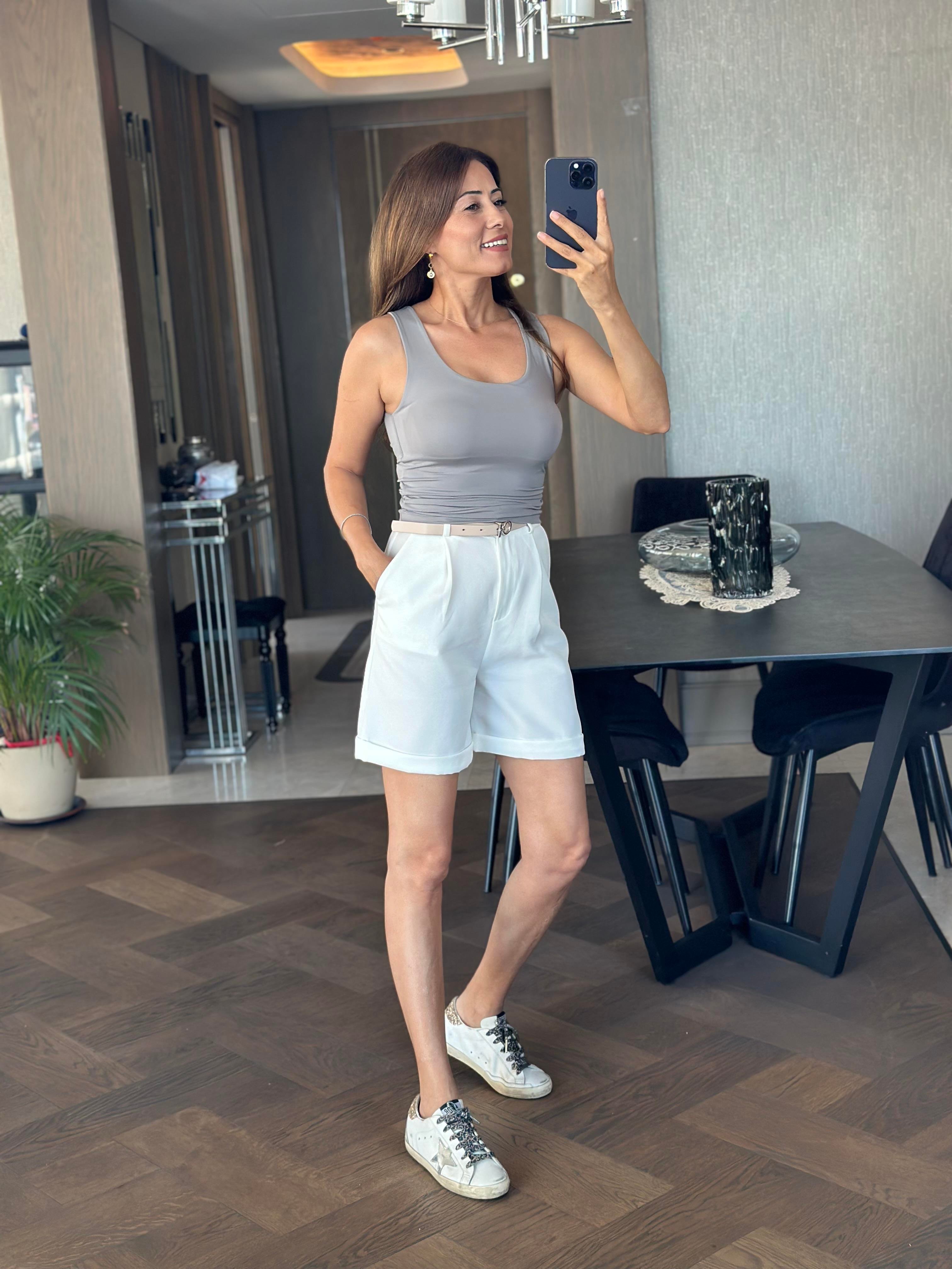 Gri Karol Kalın Askılı U Yaka  Kadın Body