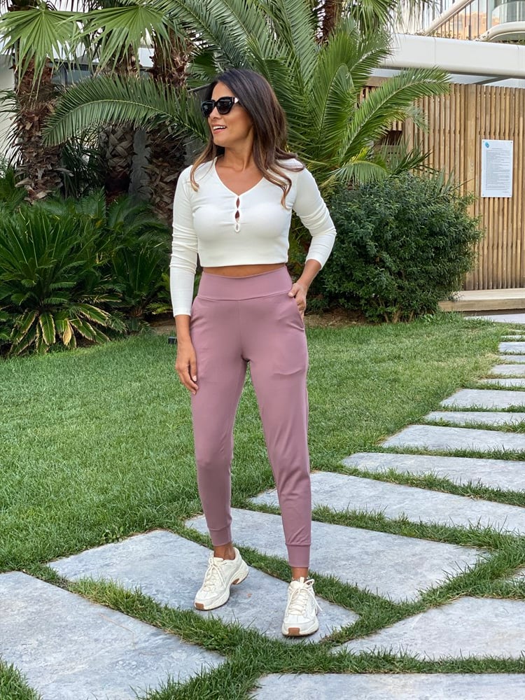 Gül Kurusu Yumuşak Dokulu Jogger Kadın Pantolon