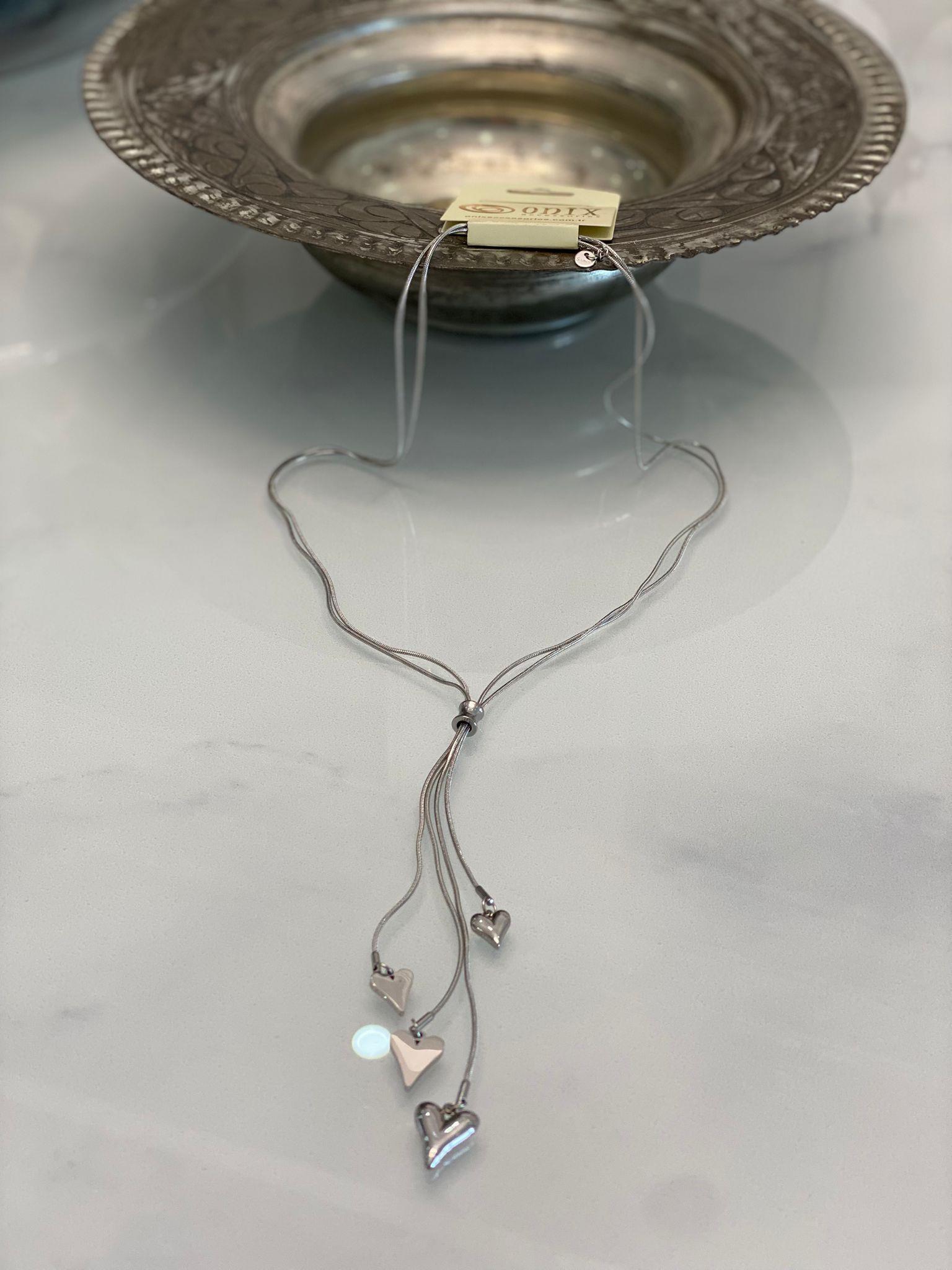 Gümüş İthal Kalp Detaylı Uzun Çelik Kadın Kolye