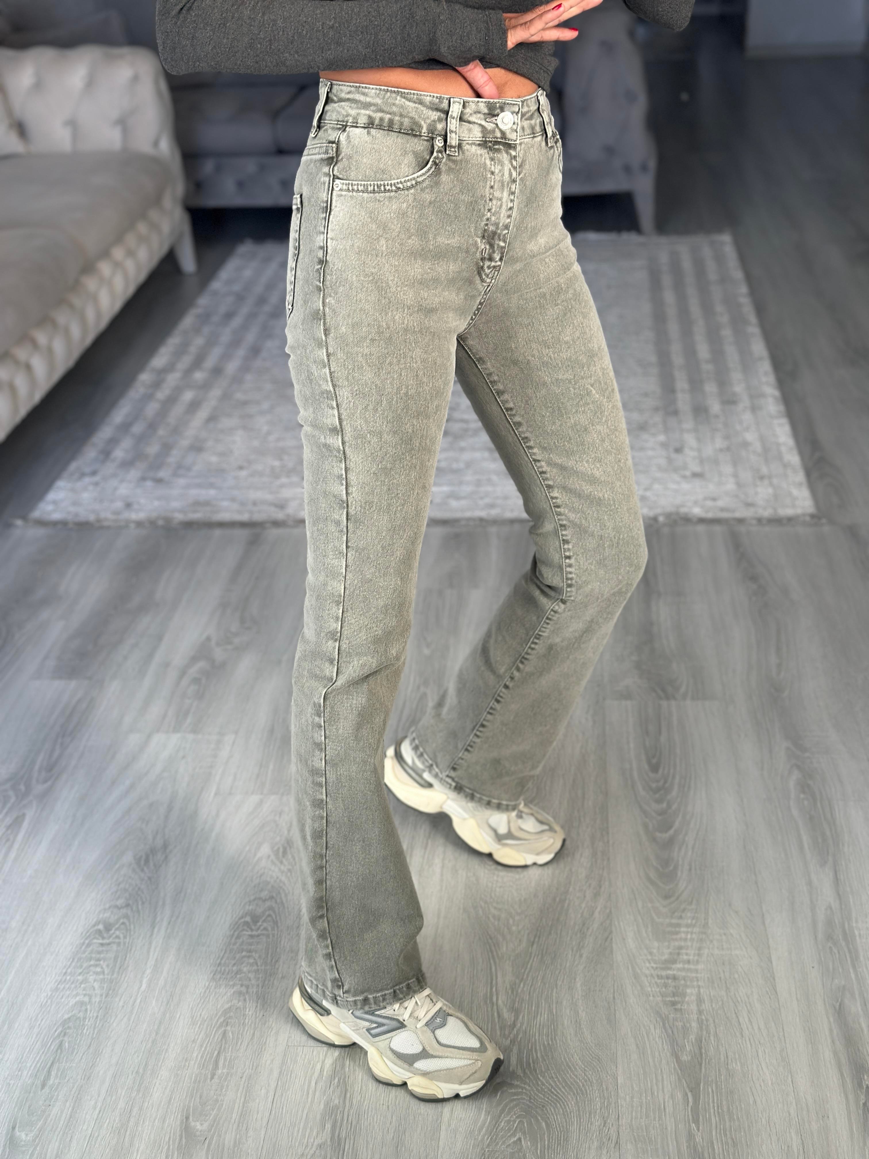 Haki Comfort Bootcut Flare Kadın Jean Pantolon