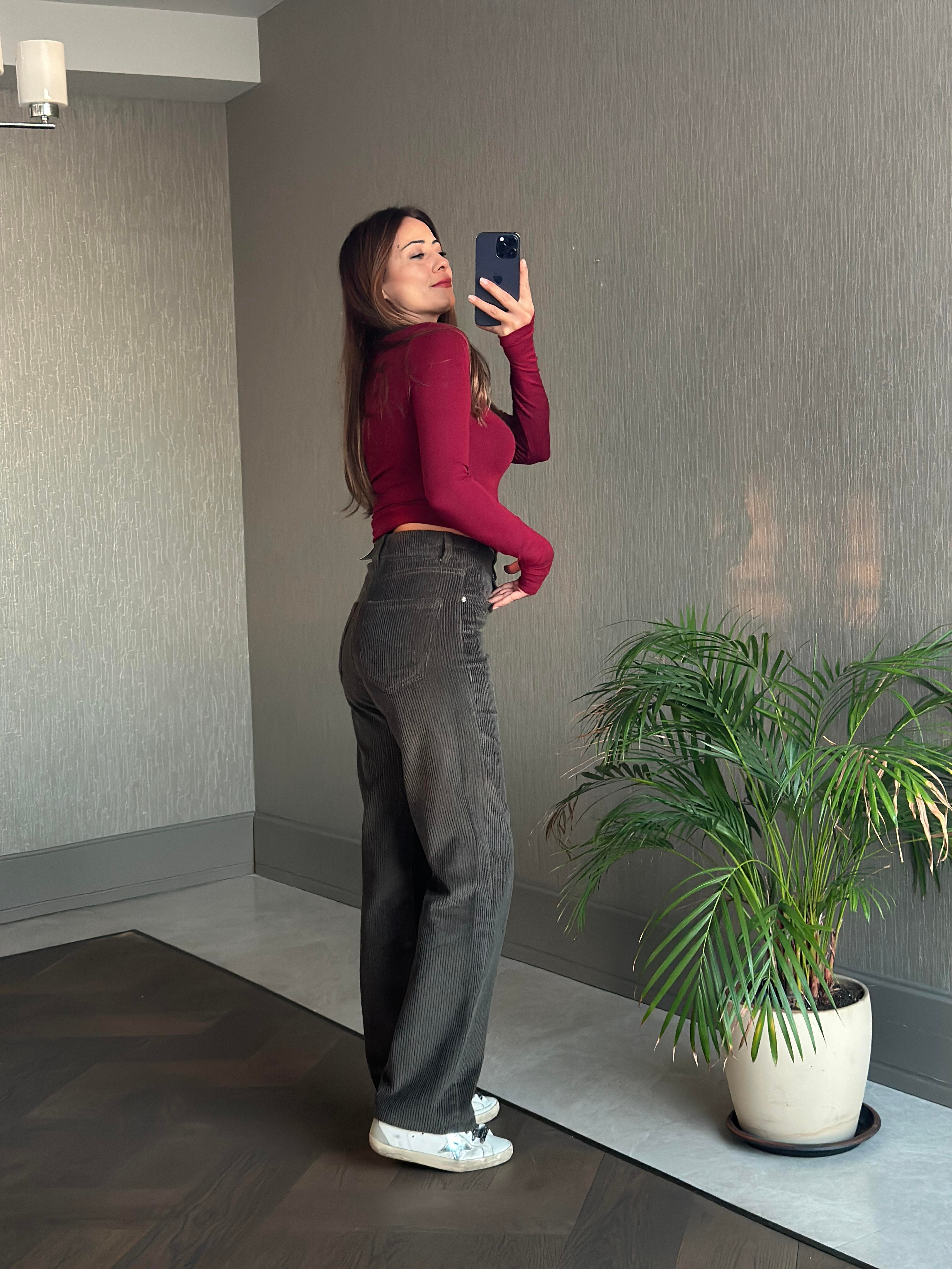 Haki Marka Model Straight Fitilli Kadın Kadife Pantolon