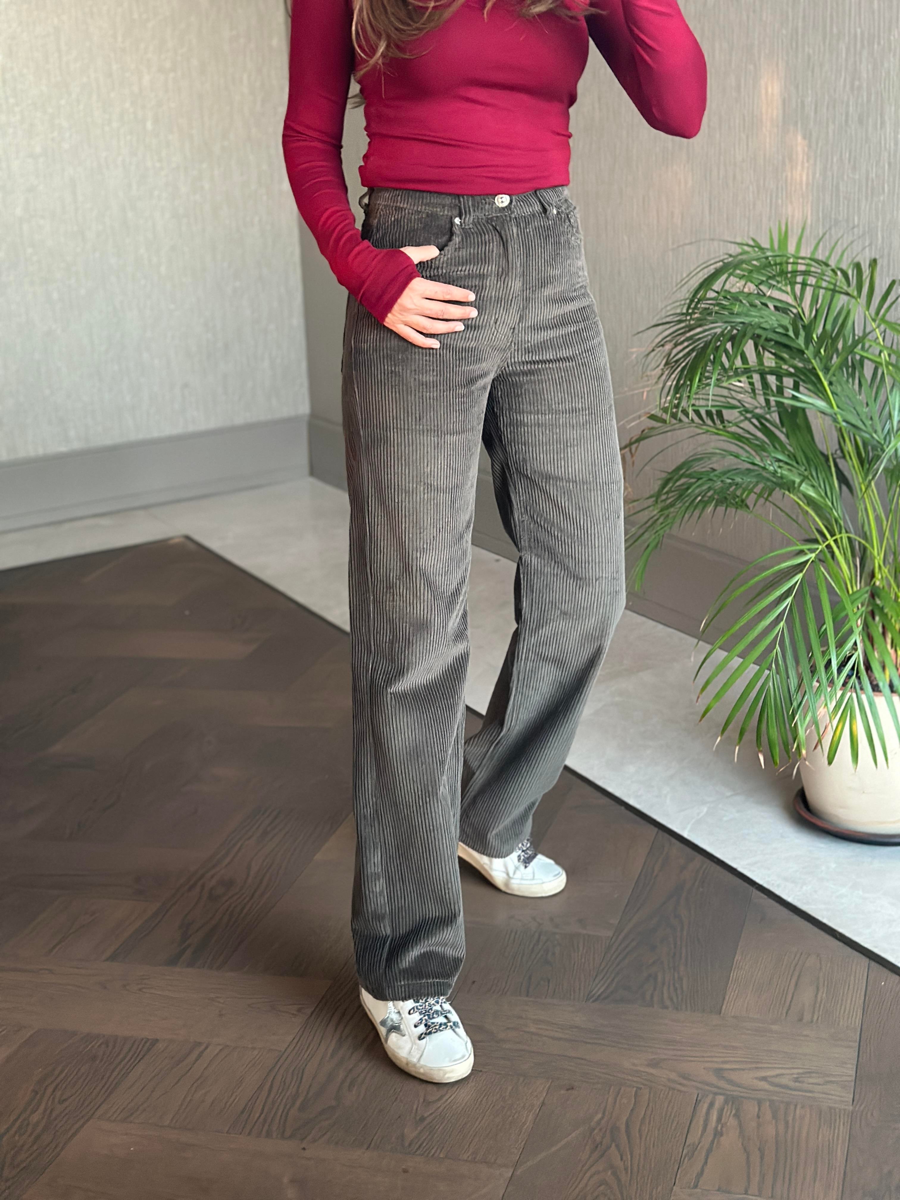 Haki Marka Model Straight Fitilli Kadın Kadife Pantolon