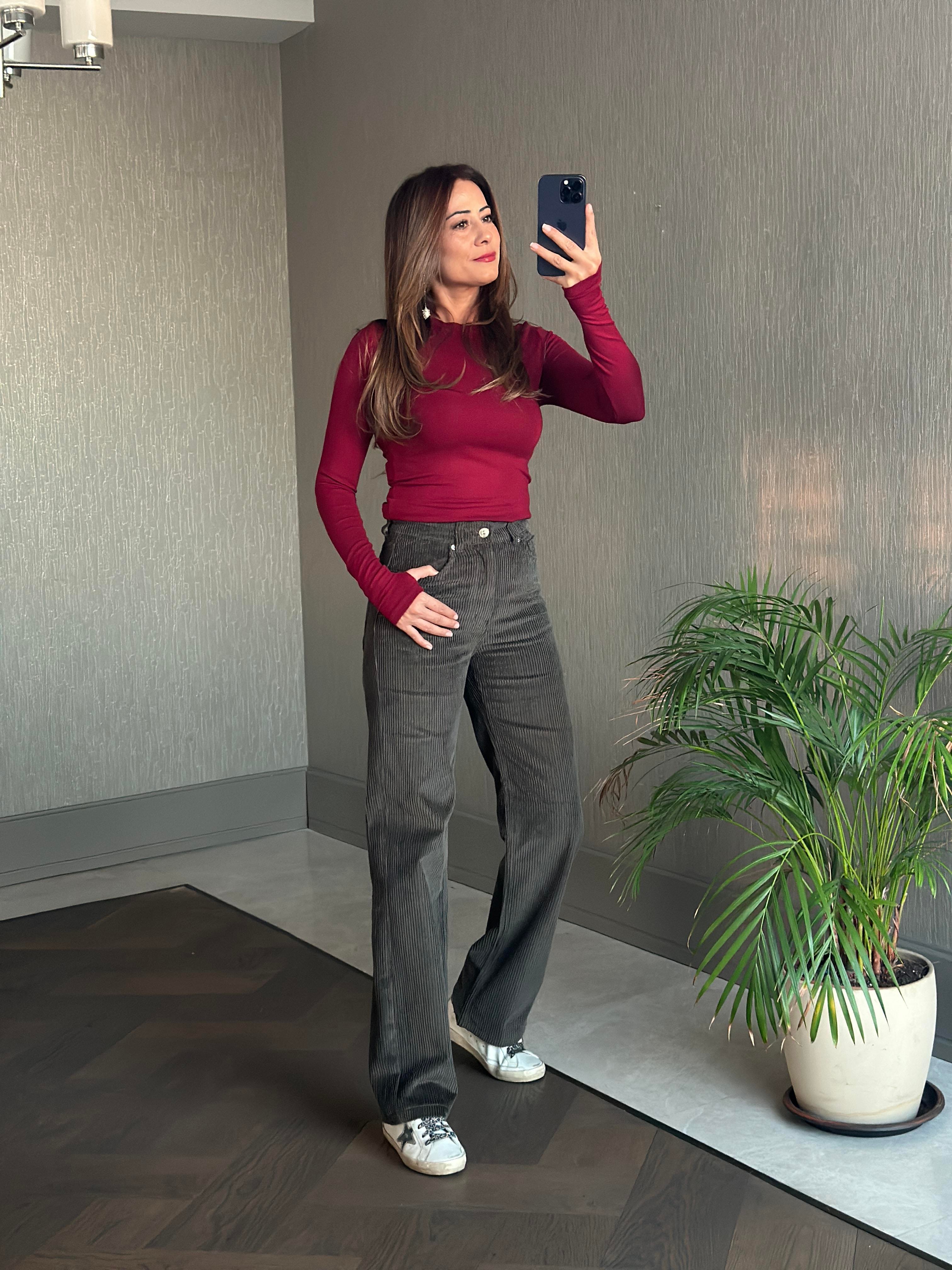 Haki Marka Model Straight Fitilli Kadın Kadife Pantolon