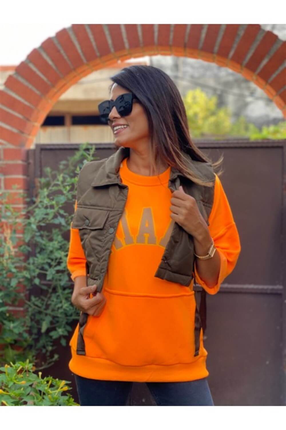 Haki Şişme Crop Yelek 