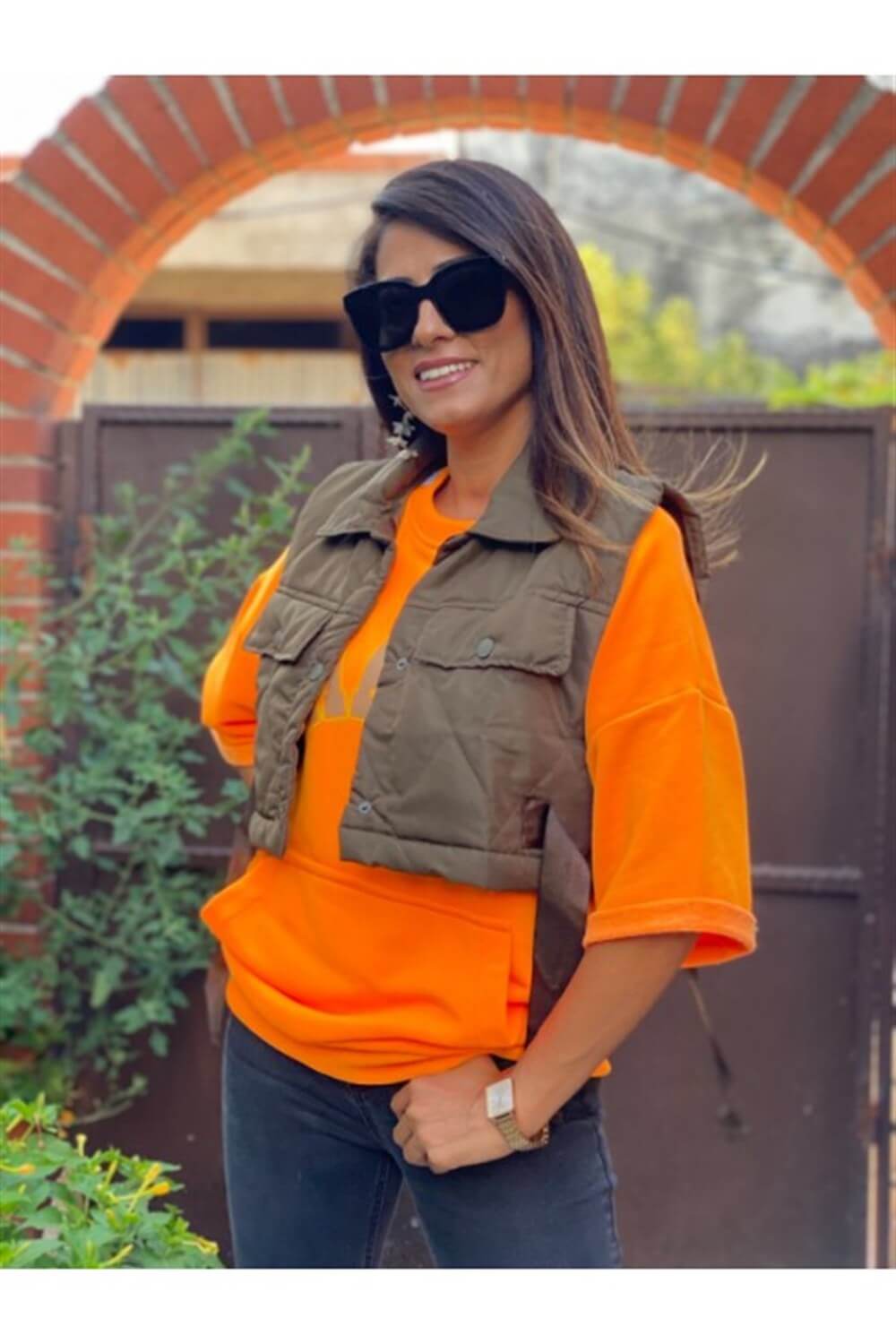 Haki Şişme Crop Yelek 