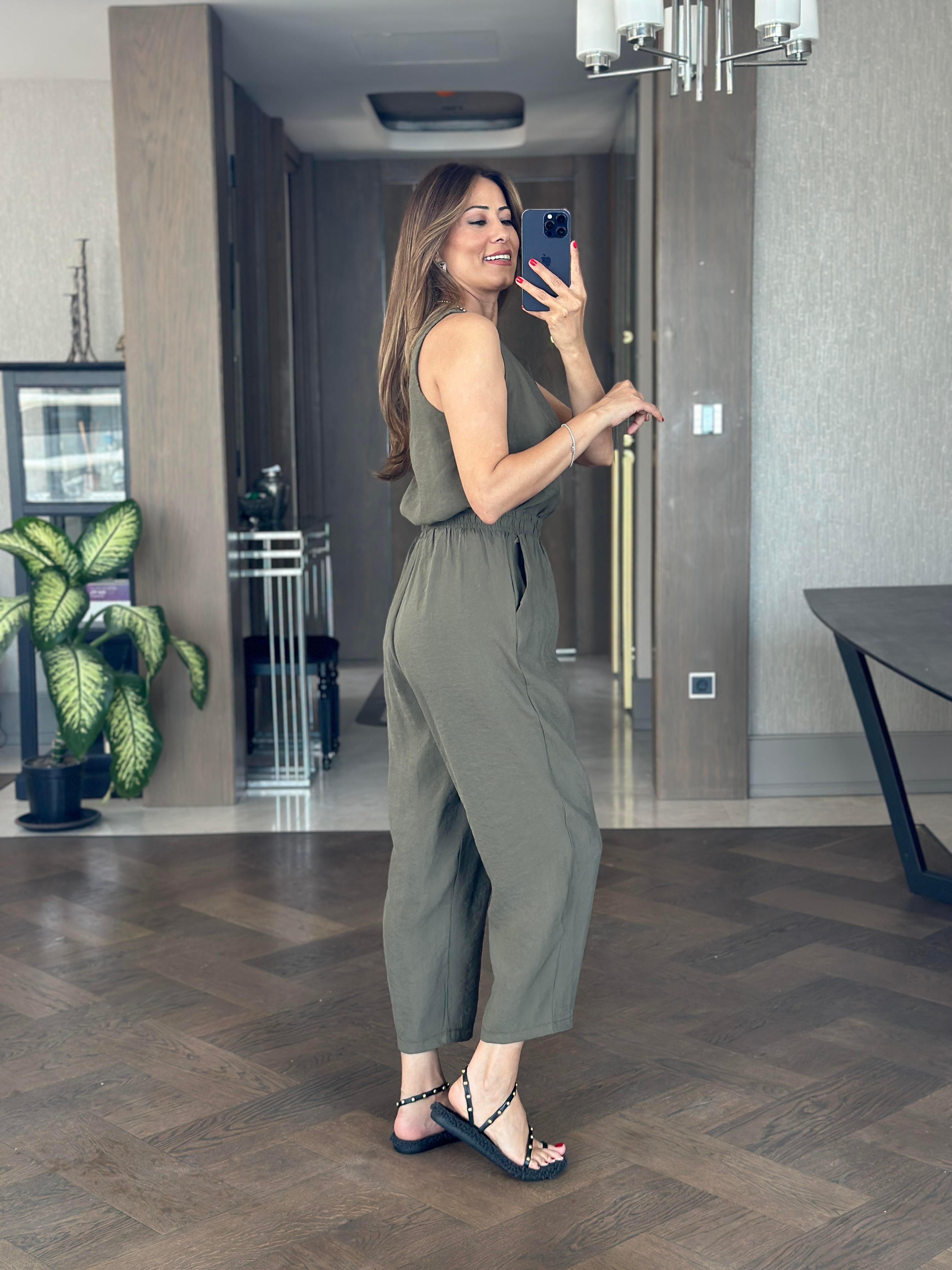 Haki Tnsl Sıfır Kol Bluz Pantolon Alt Üst Takım