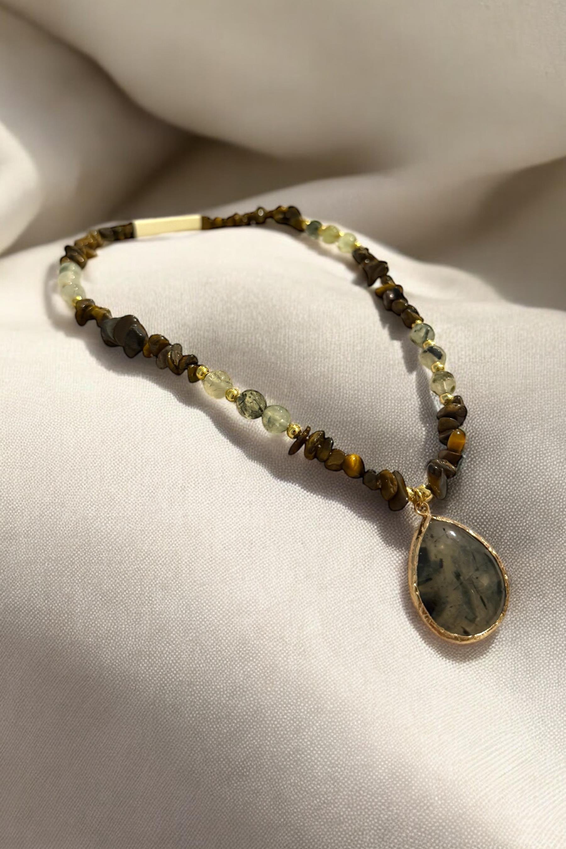 Kahverengi Bohem Damla Taş Kadın Kolye