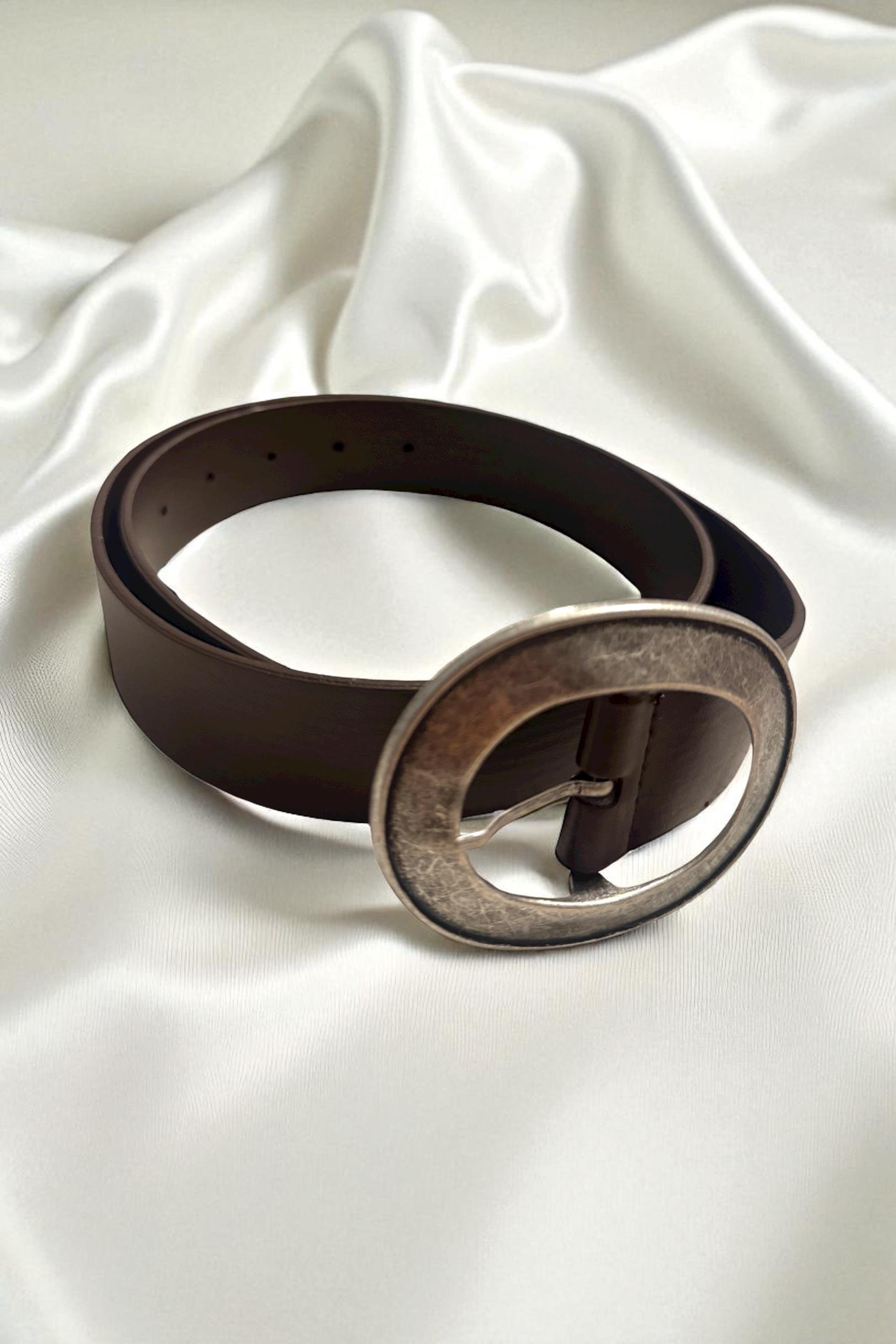 Kahverengi Kalay Oval Tokalı Kadın Kemer