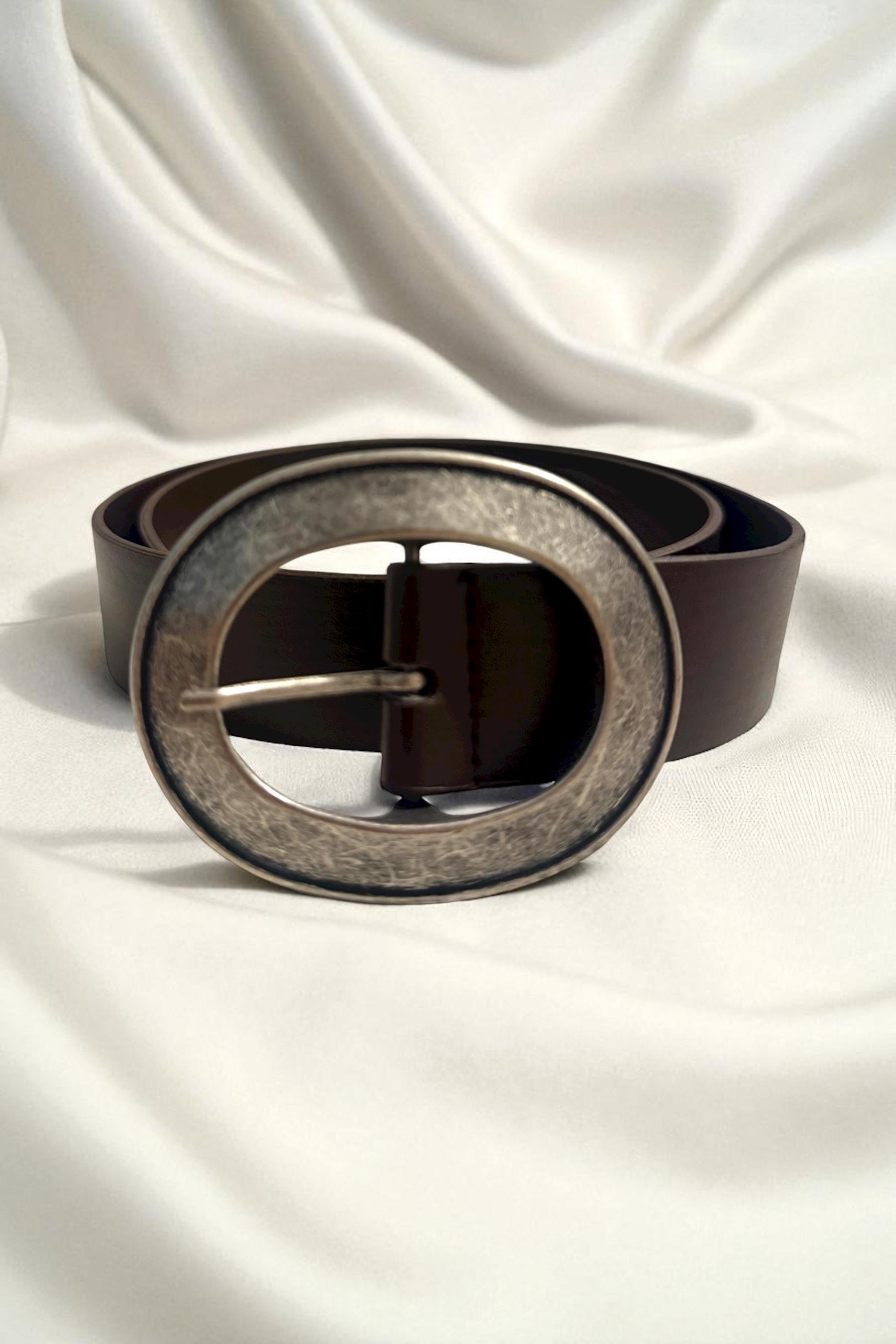 Kahverengi Kalay Oval Tokalı Kadın Kemer