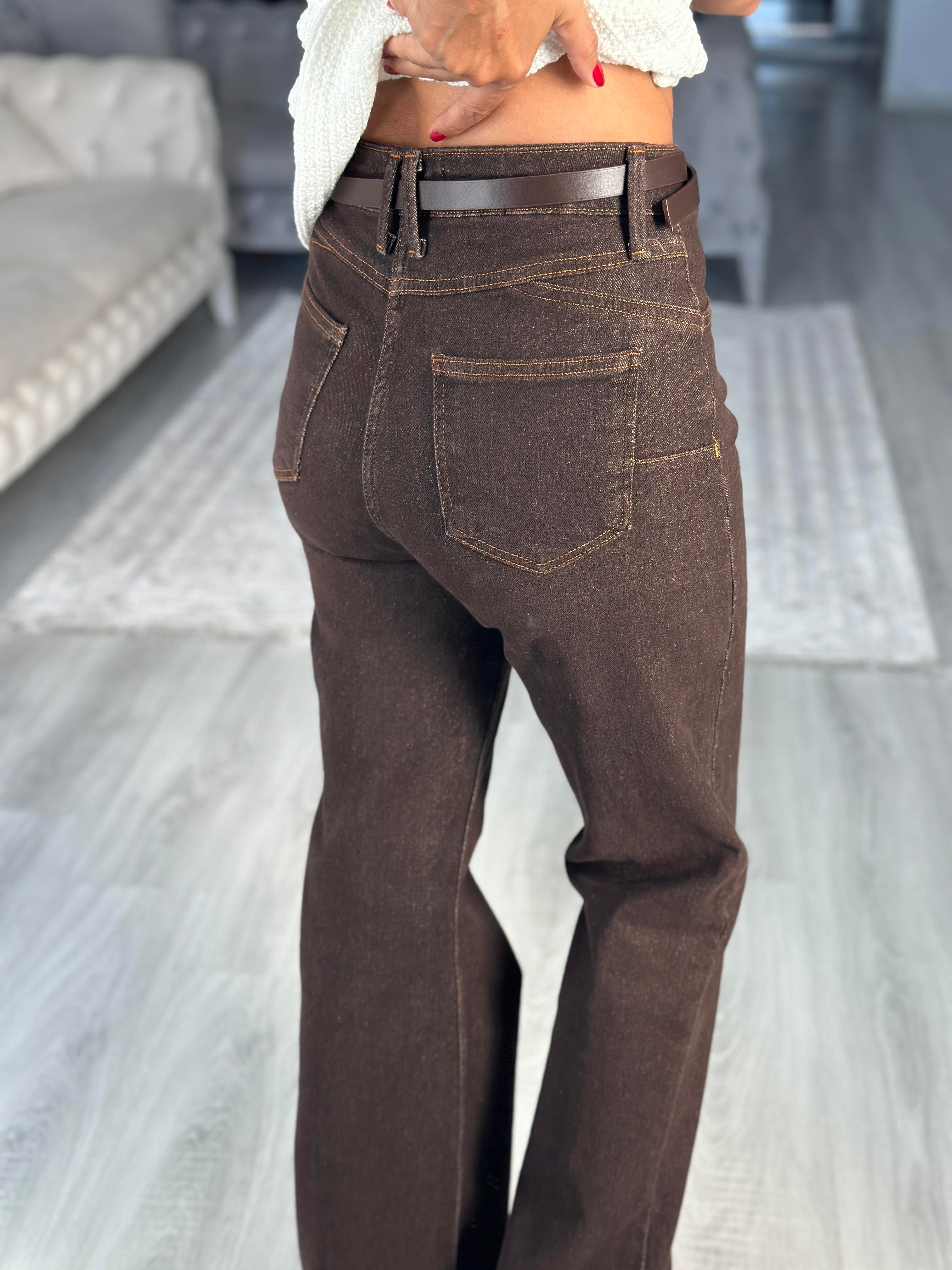 Kahverengi Karol Yarım İspanyol Paça Push Up Kadın Jean Pantolon
