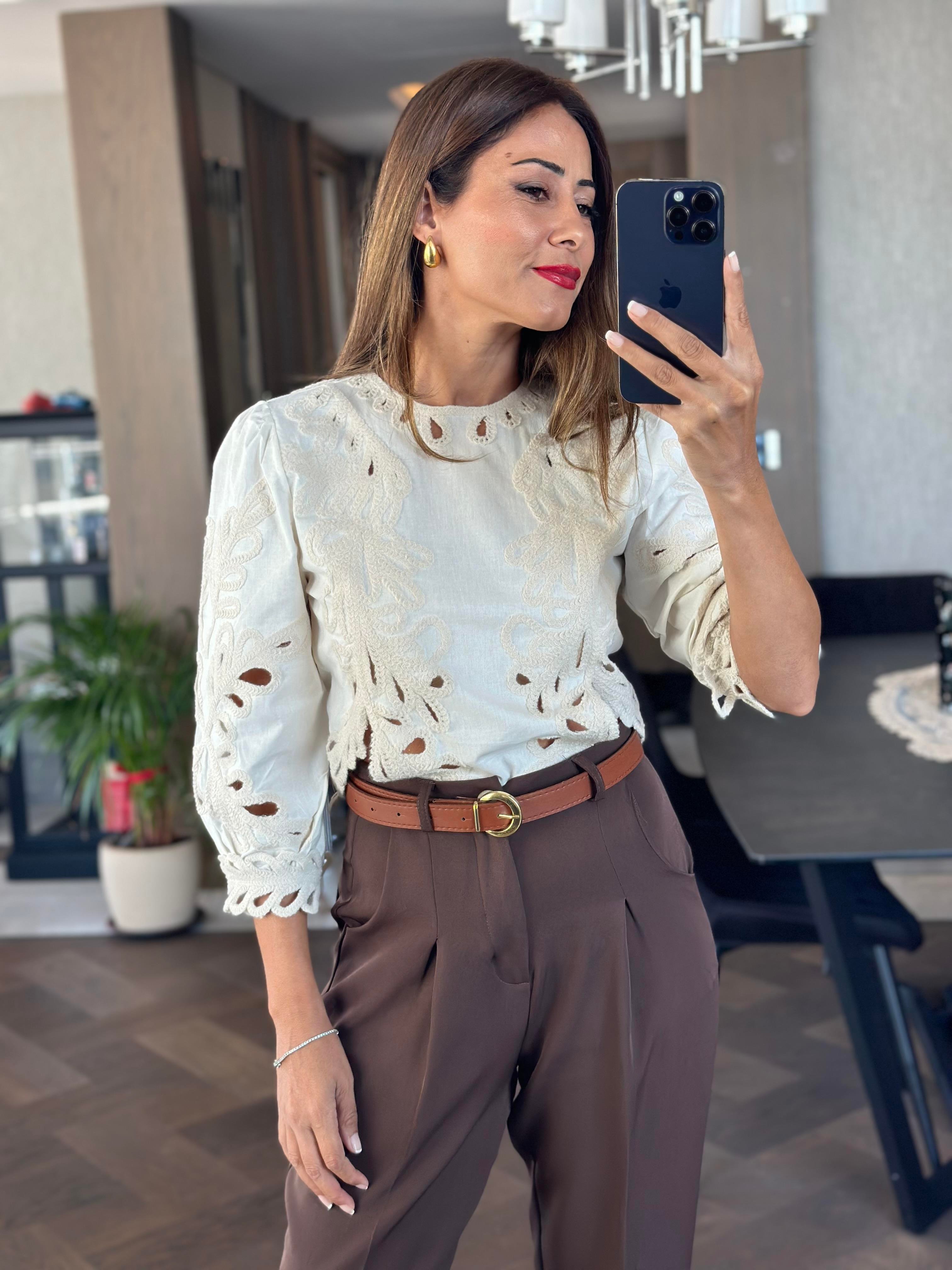 Kahverengi Kemerli Cepli Pensli Yarı Şalvar Kadın Pantolon