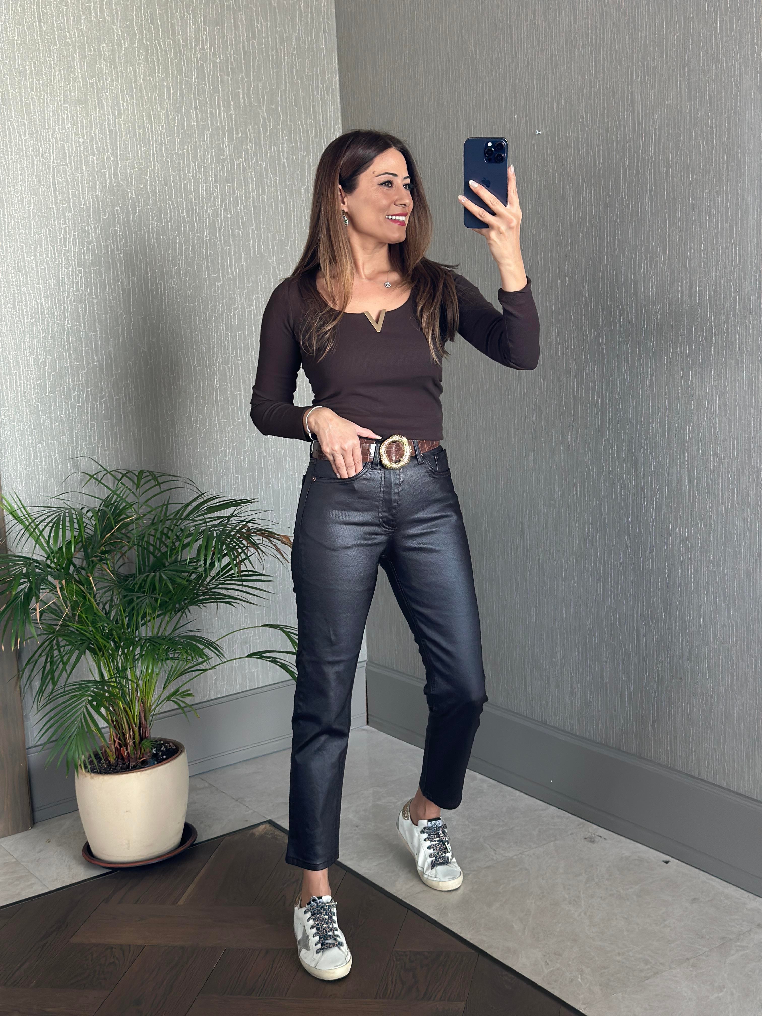 Kahverengi Mumlu Paçası Dikişli Marka Model Kadın Jean Pantolon