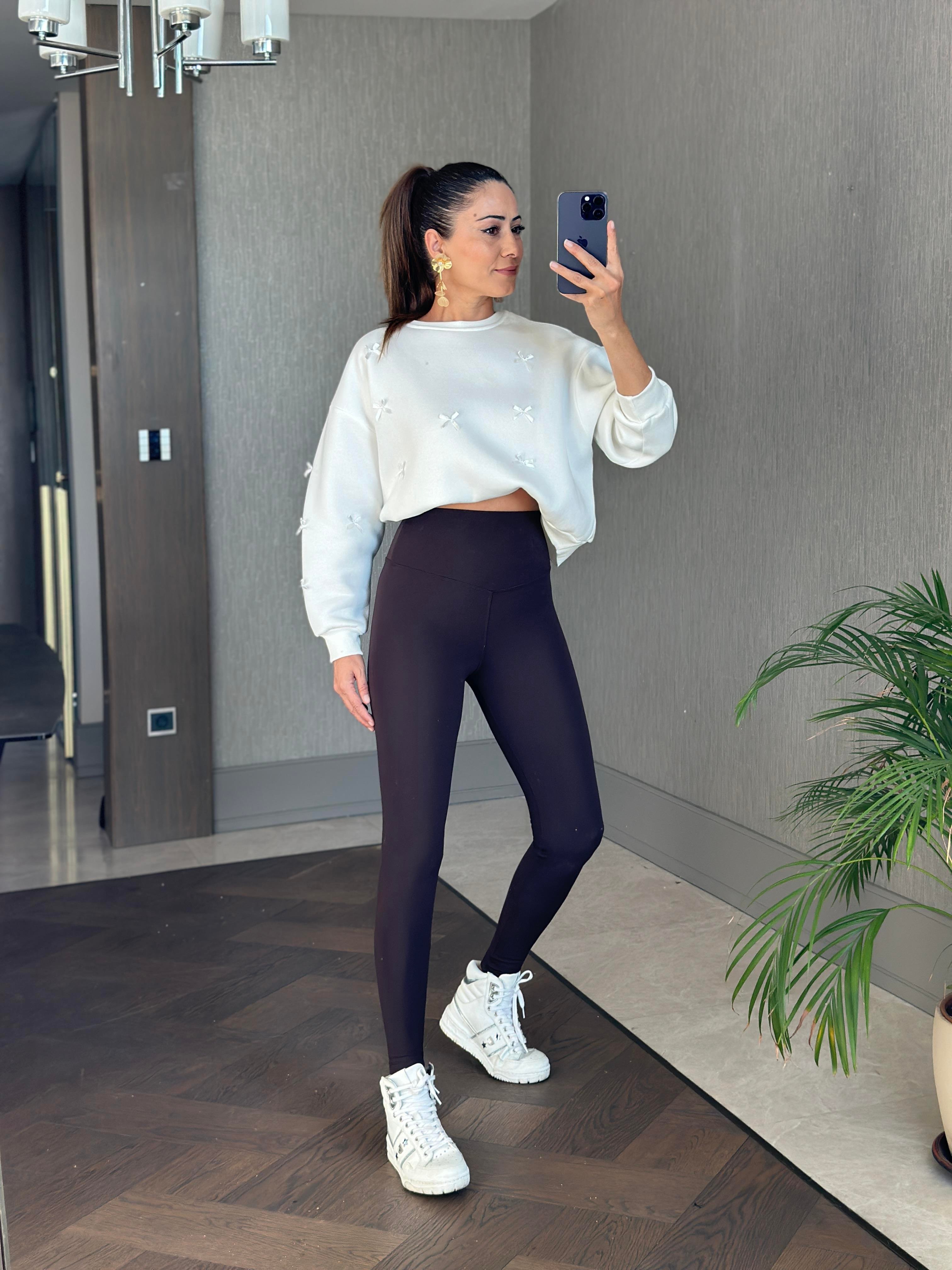 Kahverengi Oysh Model Yüksek Bel Şardonlu Kadın Tayt