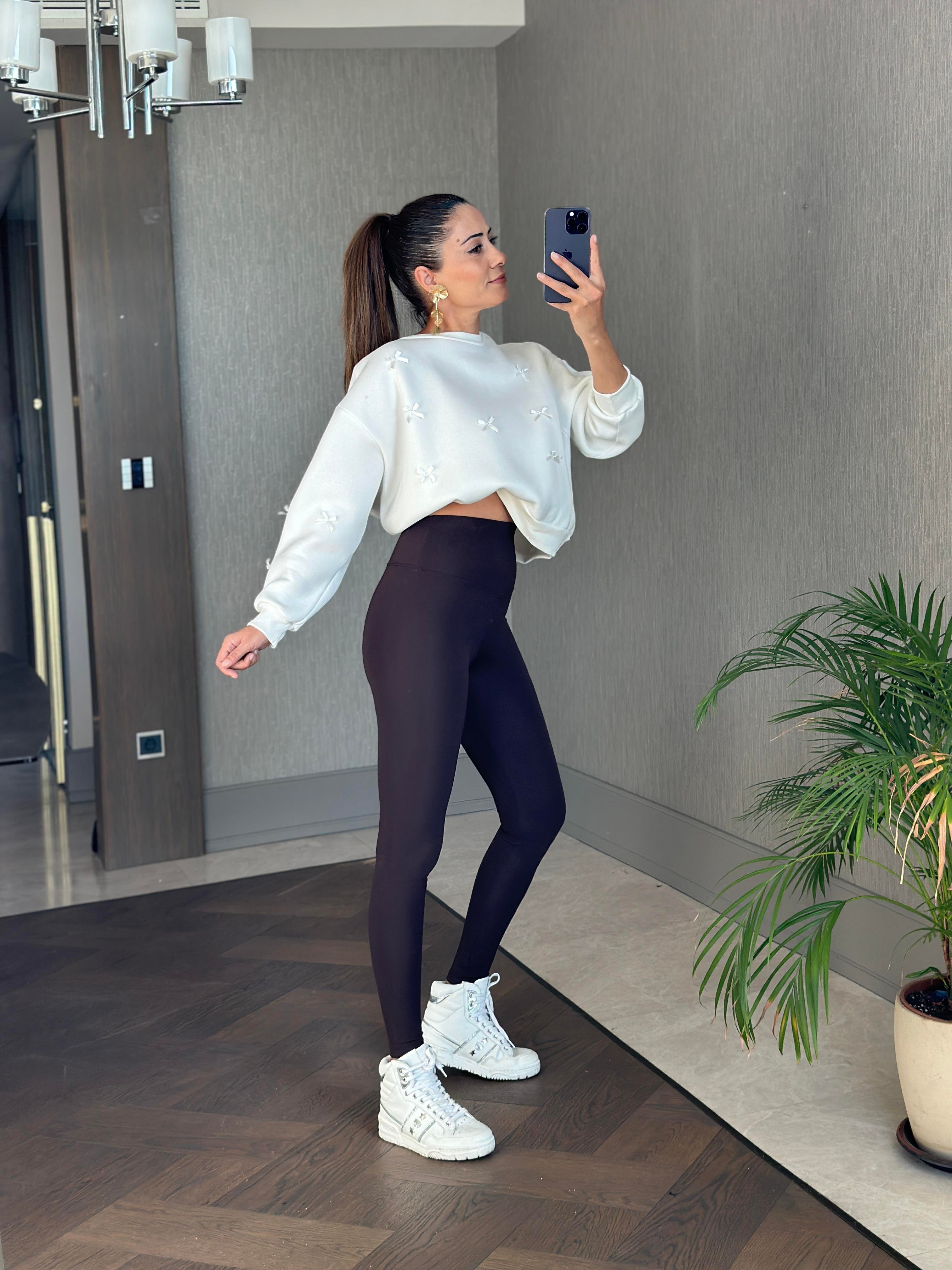 Kahverengi Oysh Model Yüksek Bel Şardonlu Kadın Tayt