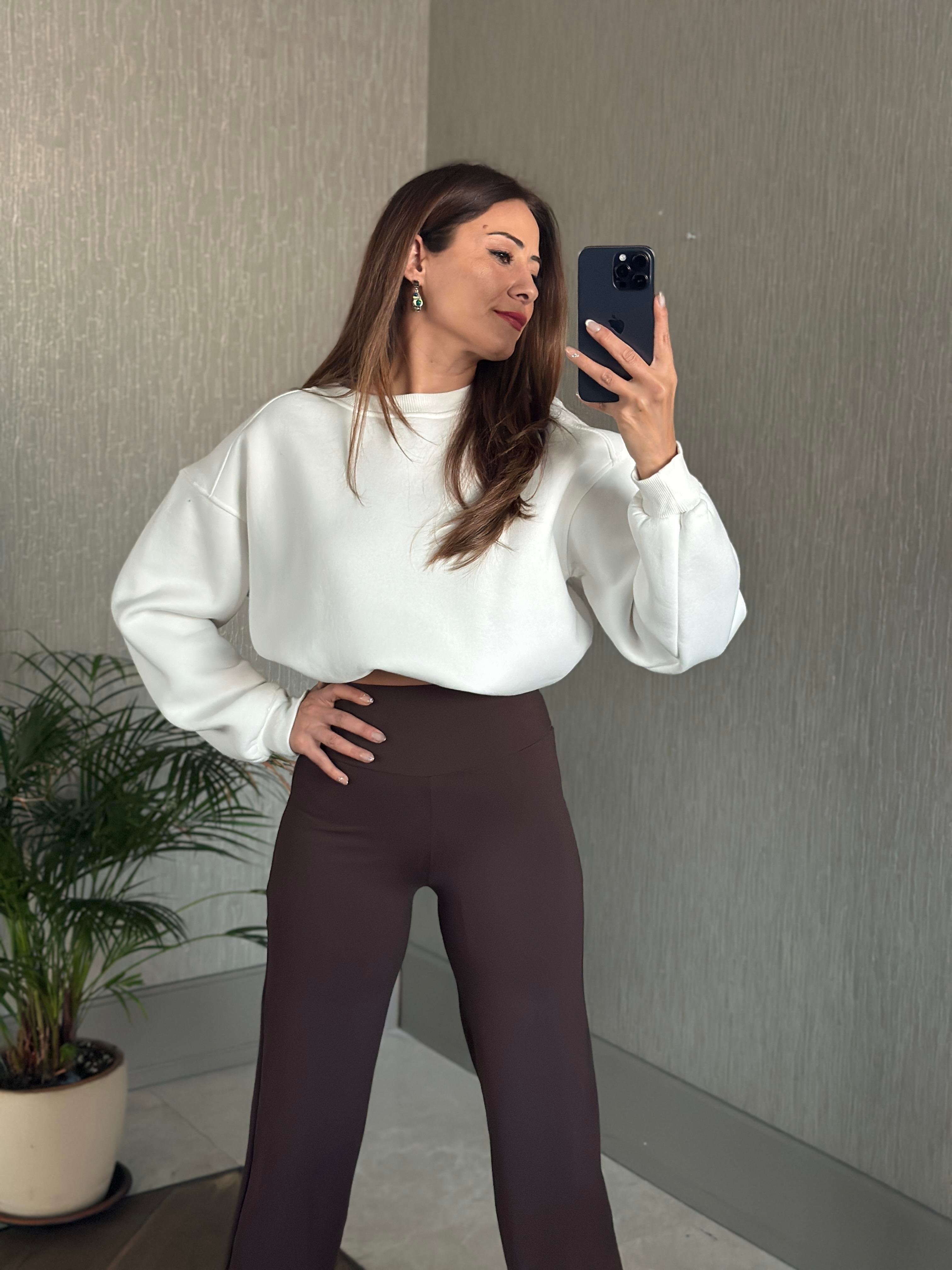 Kahverengi Yüksek Bel Cepsiz Kadın Yürüyüş Pantolon