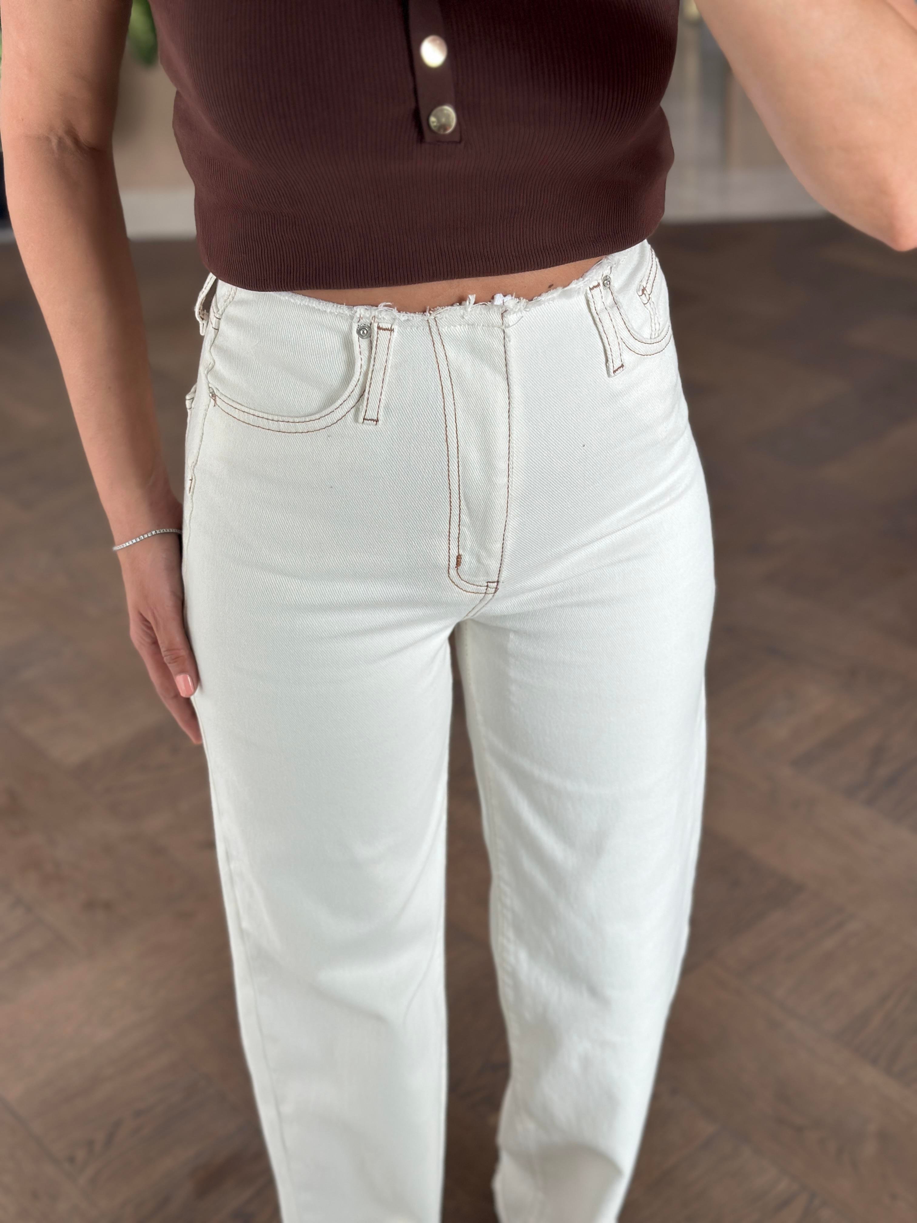 Kemik Beli Ve Paçası Kesik Wide Leg Kadın Jean Pantolon