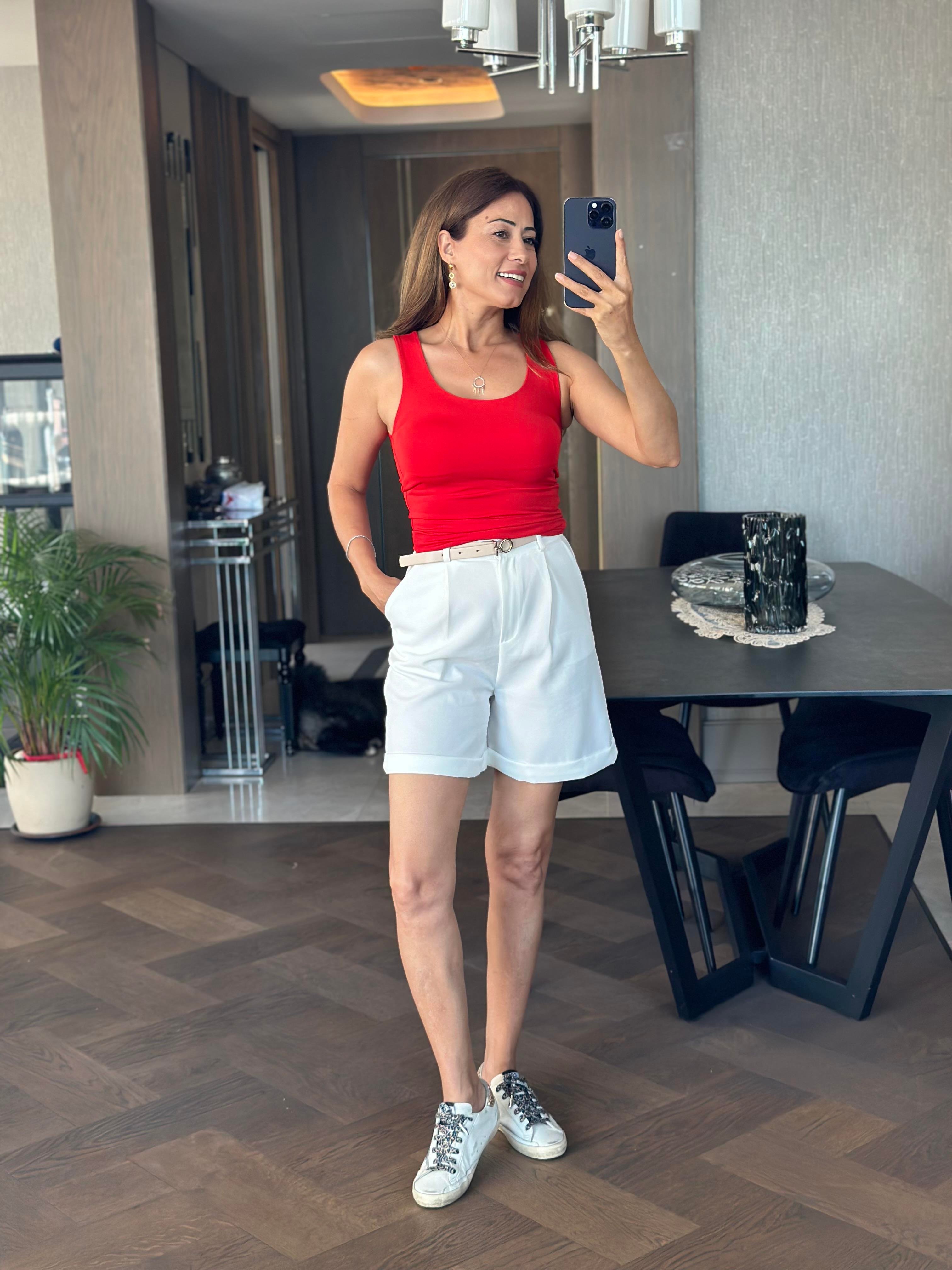 Kırmızı Karol Kalın Askılı U Yaka  Kadın Body