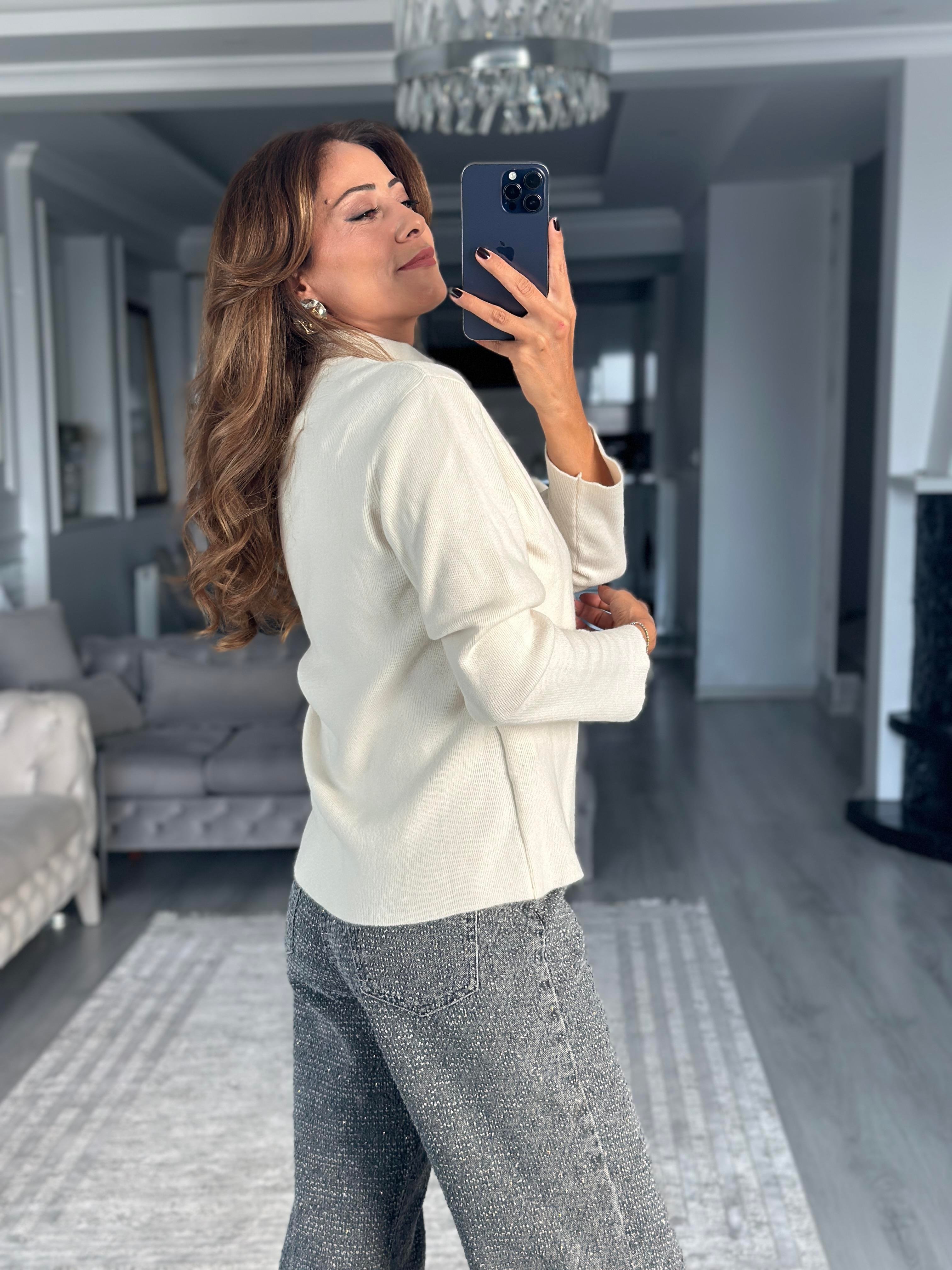Krem Body Detaylı Kadın Triko Hırka 