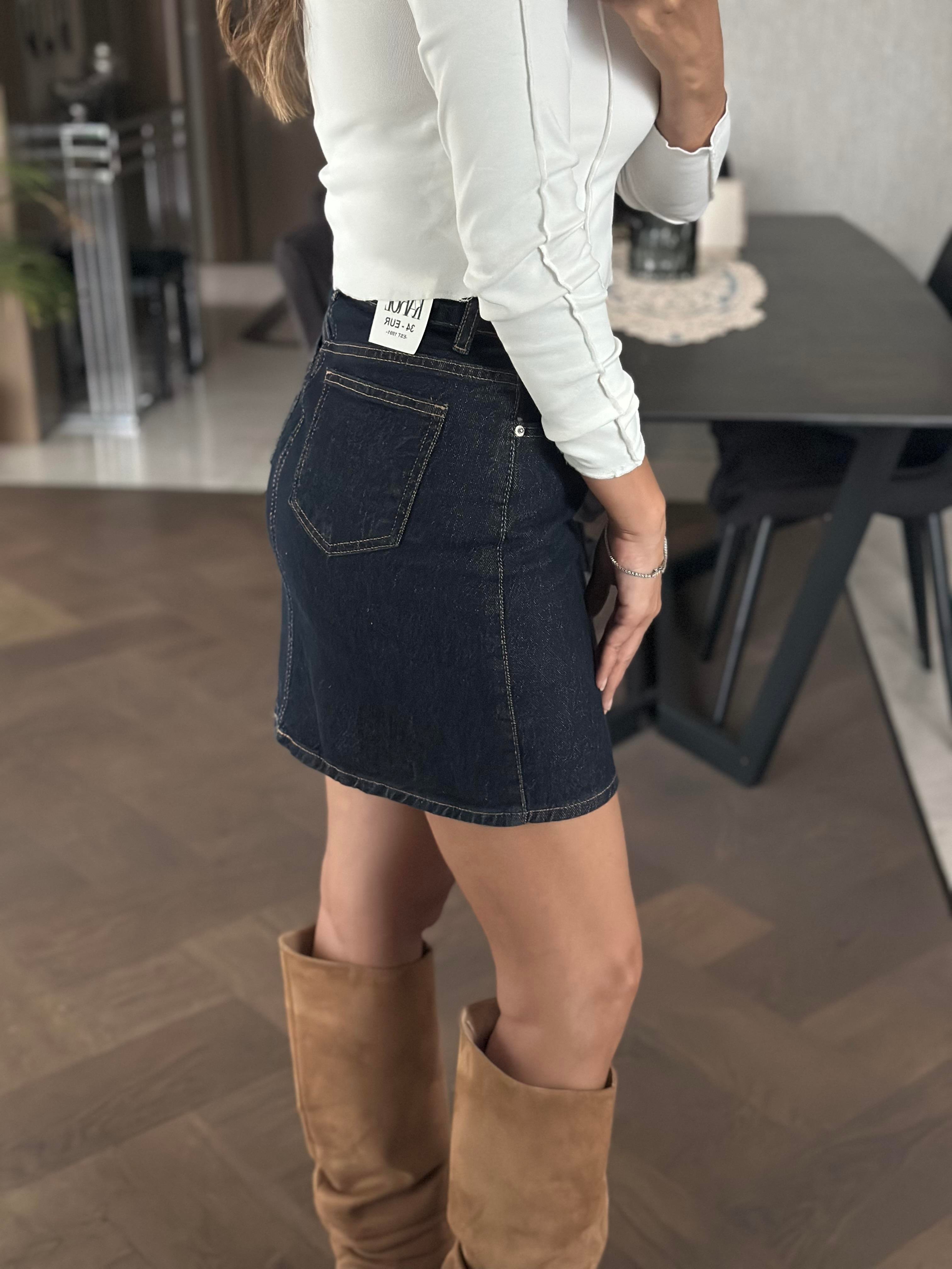 Lacivert Karol Fermuarlı Otantik Kadın Mini Kot Etek