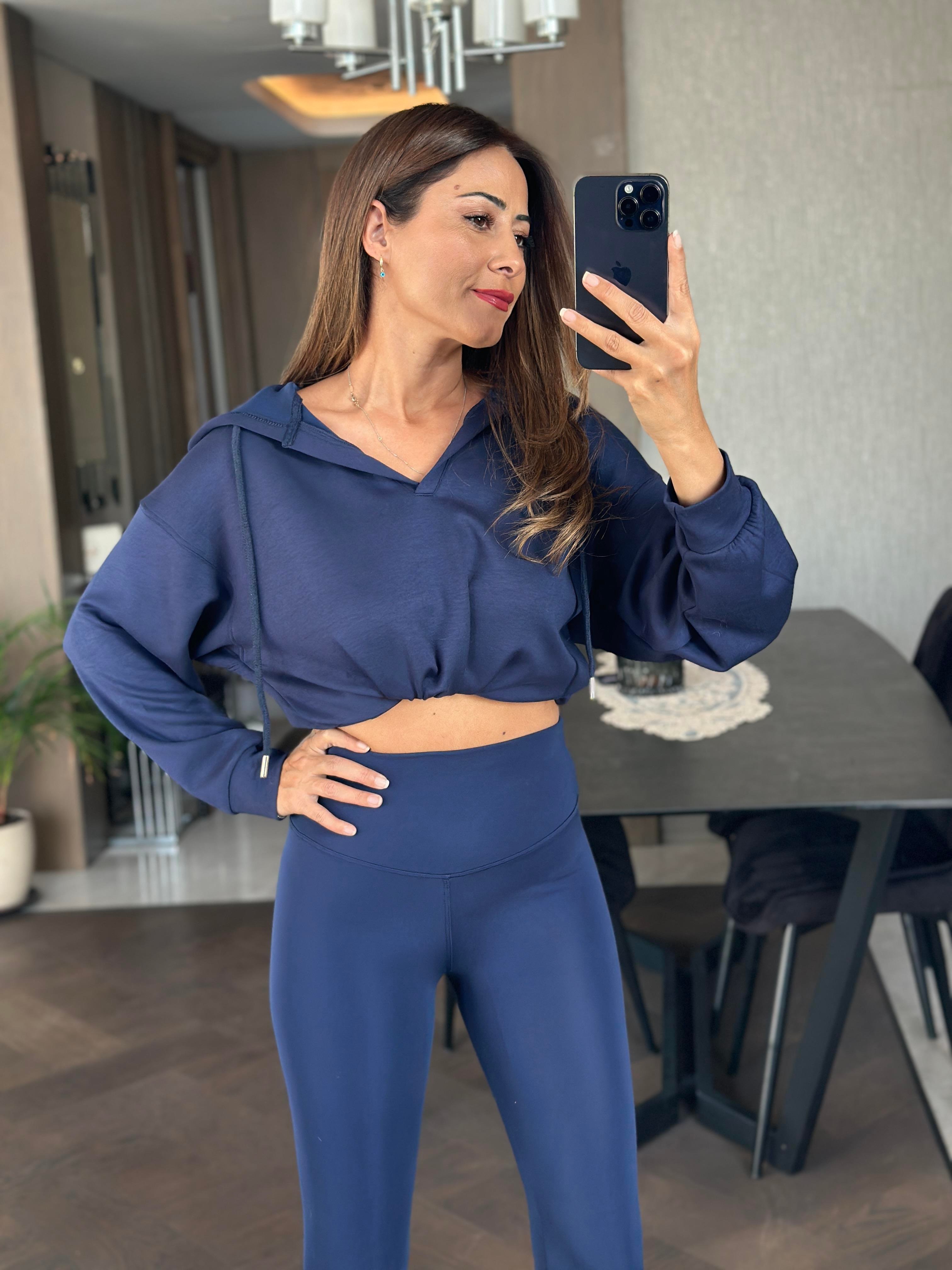Lacivert Oysh Model Yüksek Bel Şardonlu Kadın Tayt