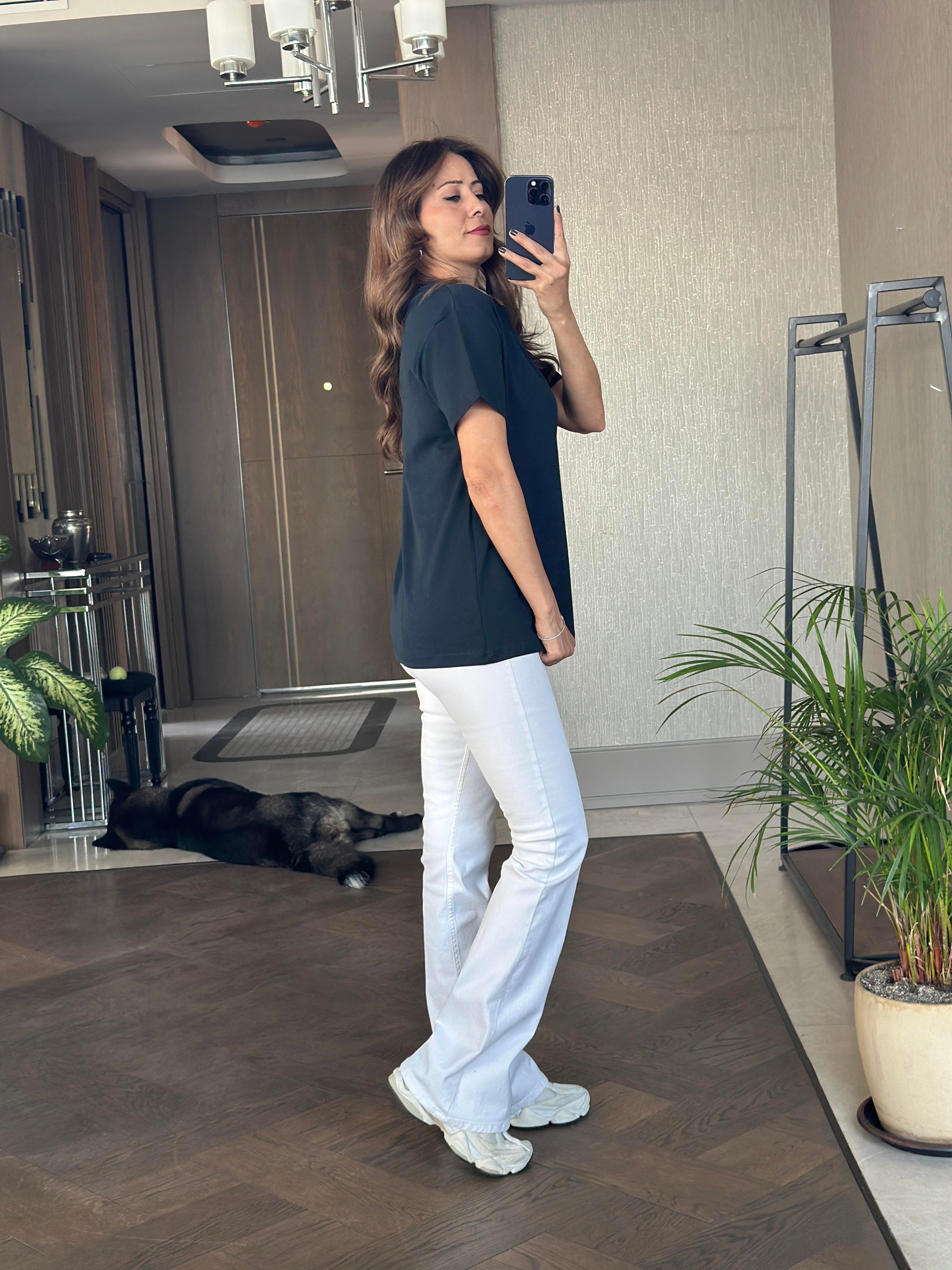 Lacivert Prd Üçgen Logolu Bisiklet Yaka Kadın T-Shirt