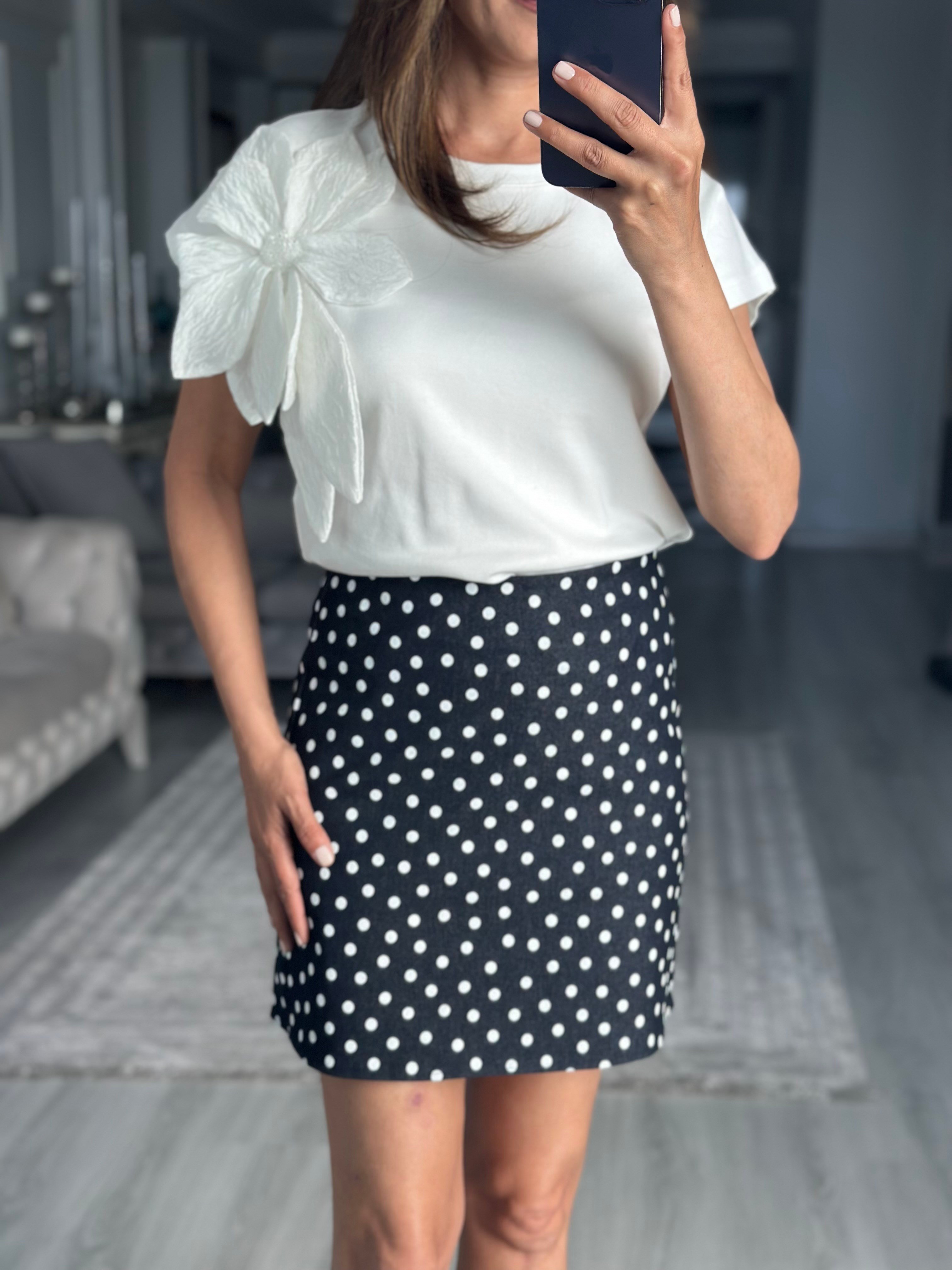 Lacivert Puantiyeli Denim Kadın Mini Etek