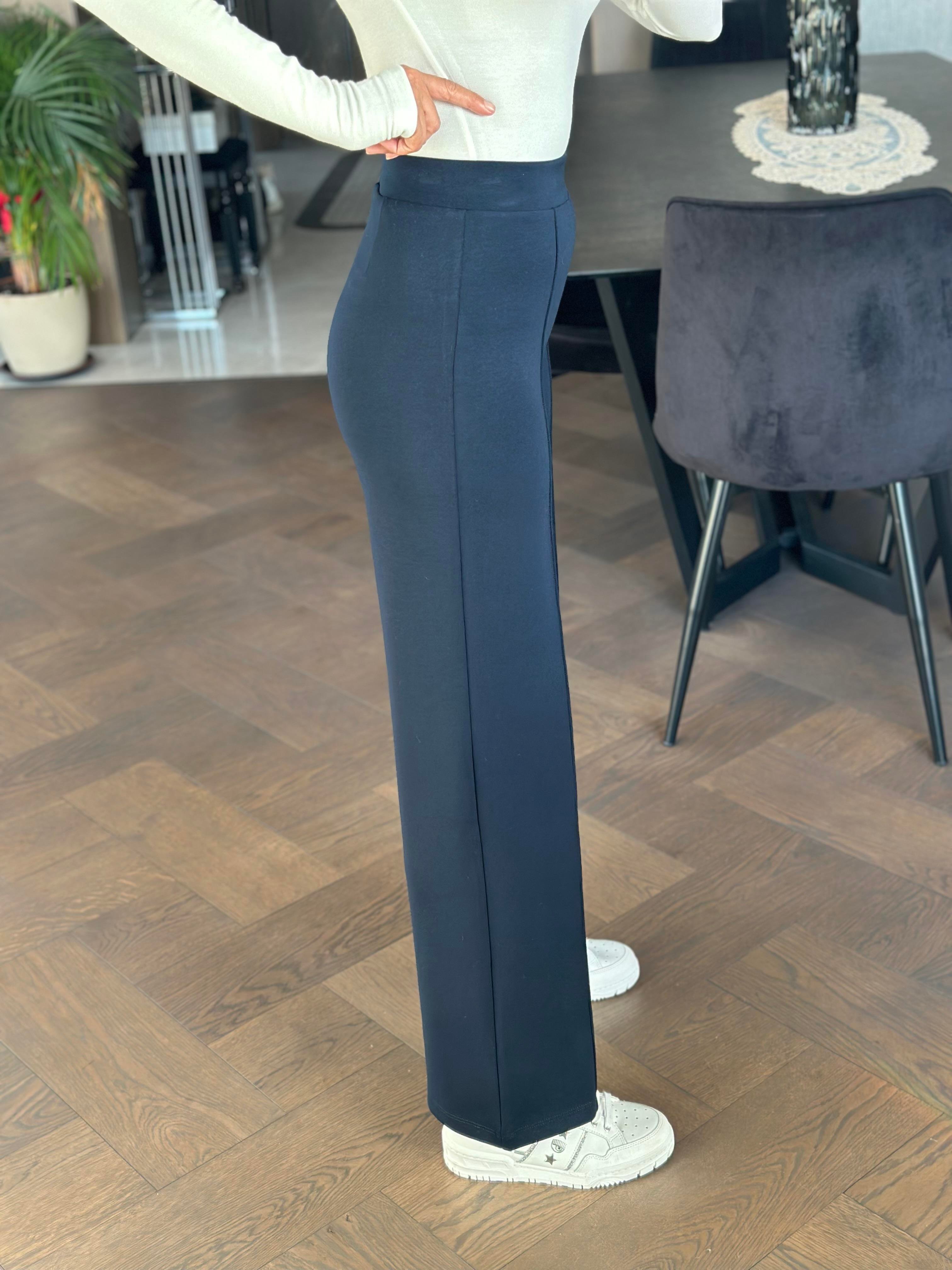 Lacivert Scuba Modal Dikiş Detay Kadın Pantolon