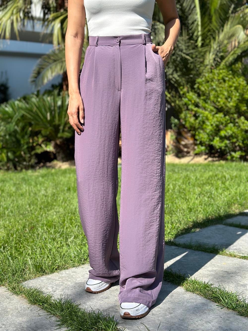 Leylak Tensel Cepli Bol Paça Kadın Pantolon