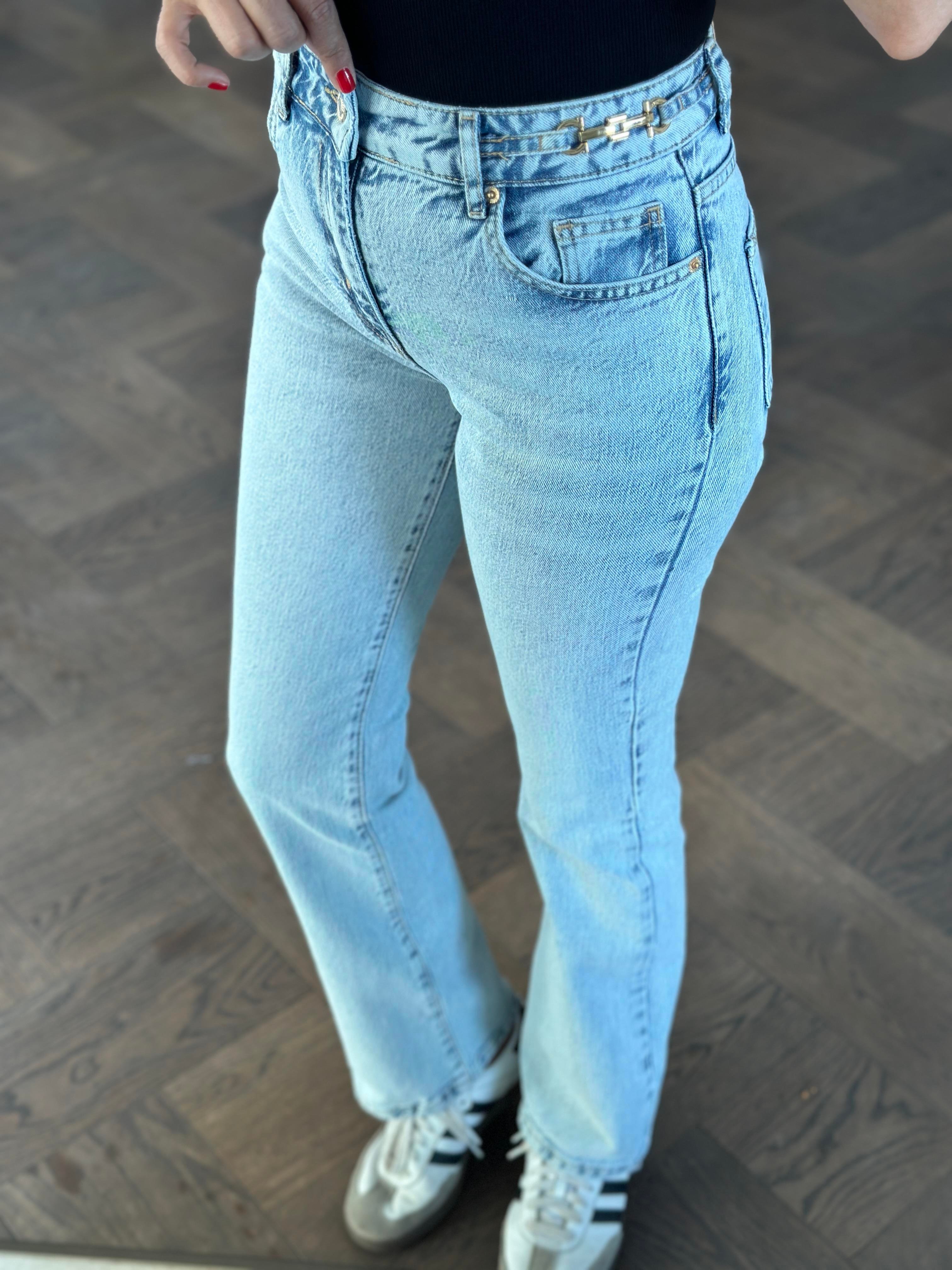 Ligth Blue Lacarino Kemeri Gold Aksesuarlı Kadın Jean Pantolon