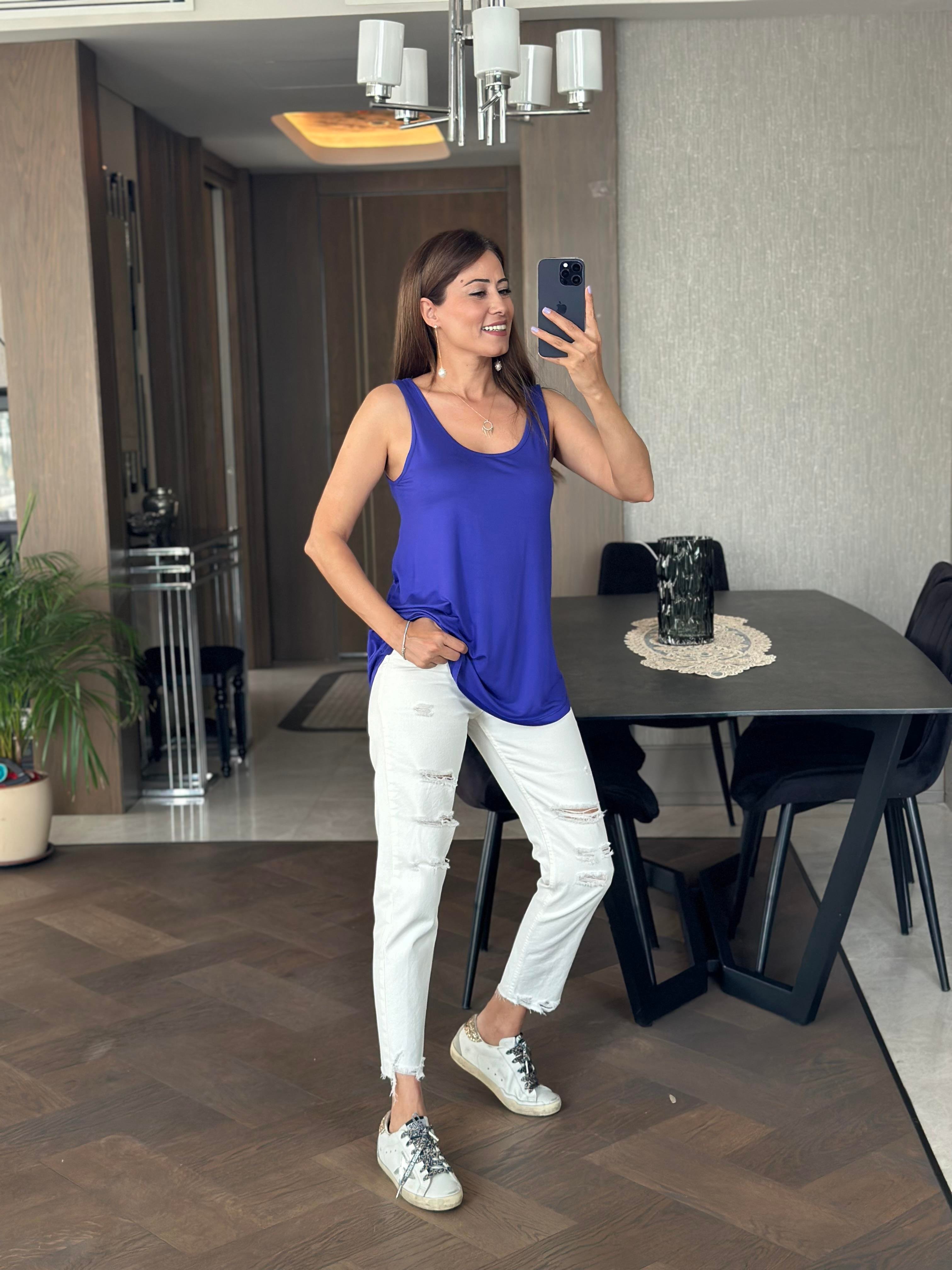 Mor Askılı Eteği Oval Oversize Kadın Bluz