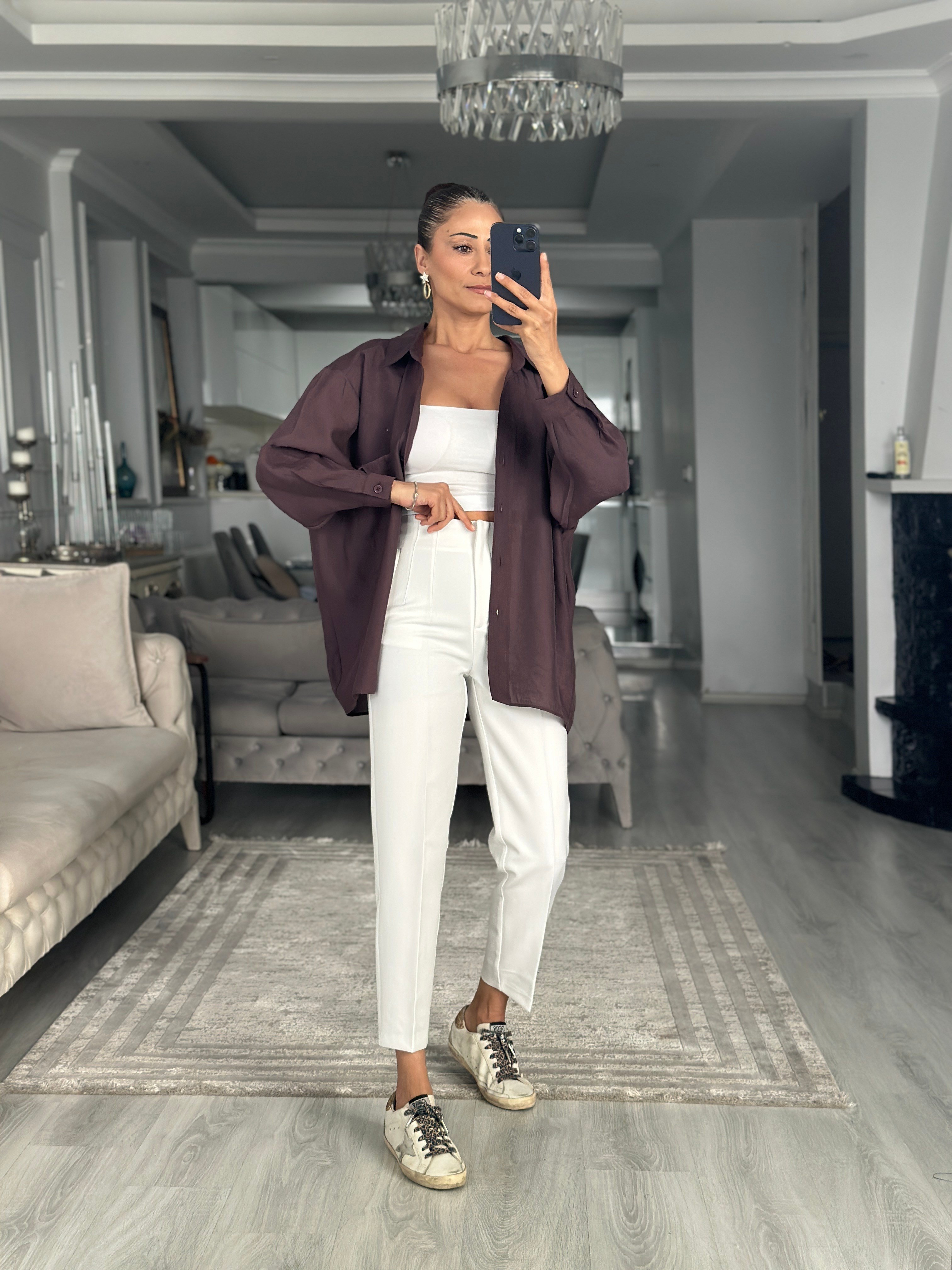 Mürdüm Düşük Omuzlu Oversize Kadın Gömlek