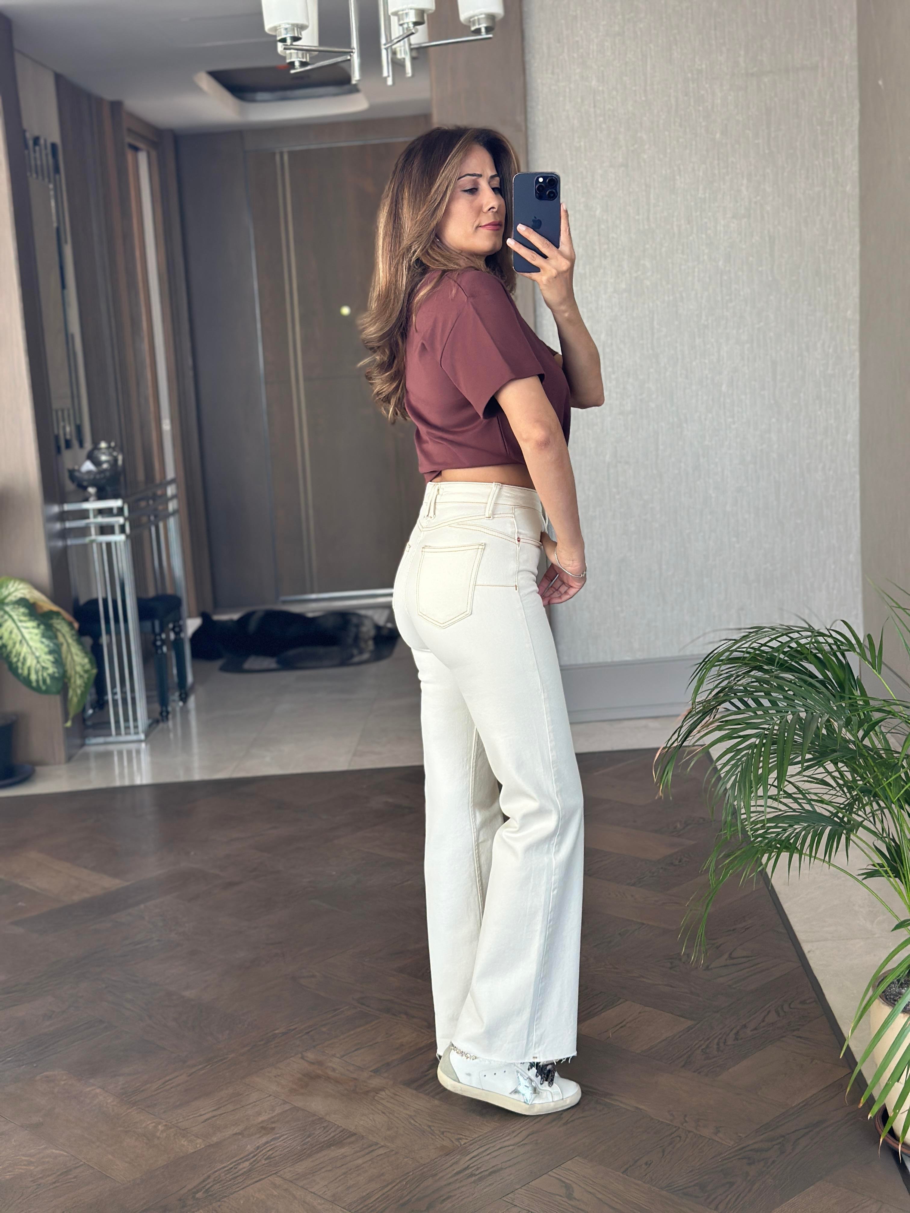 Naturel Karol Yarım İspanyol Paça Push Up Kadın Jean Pantolon