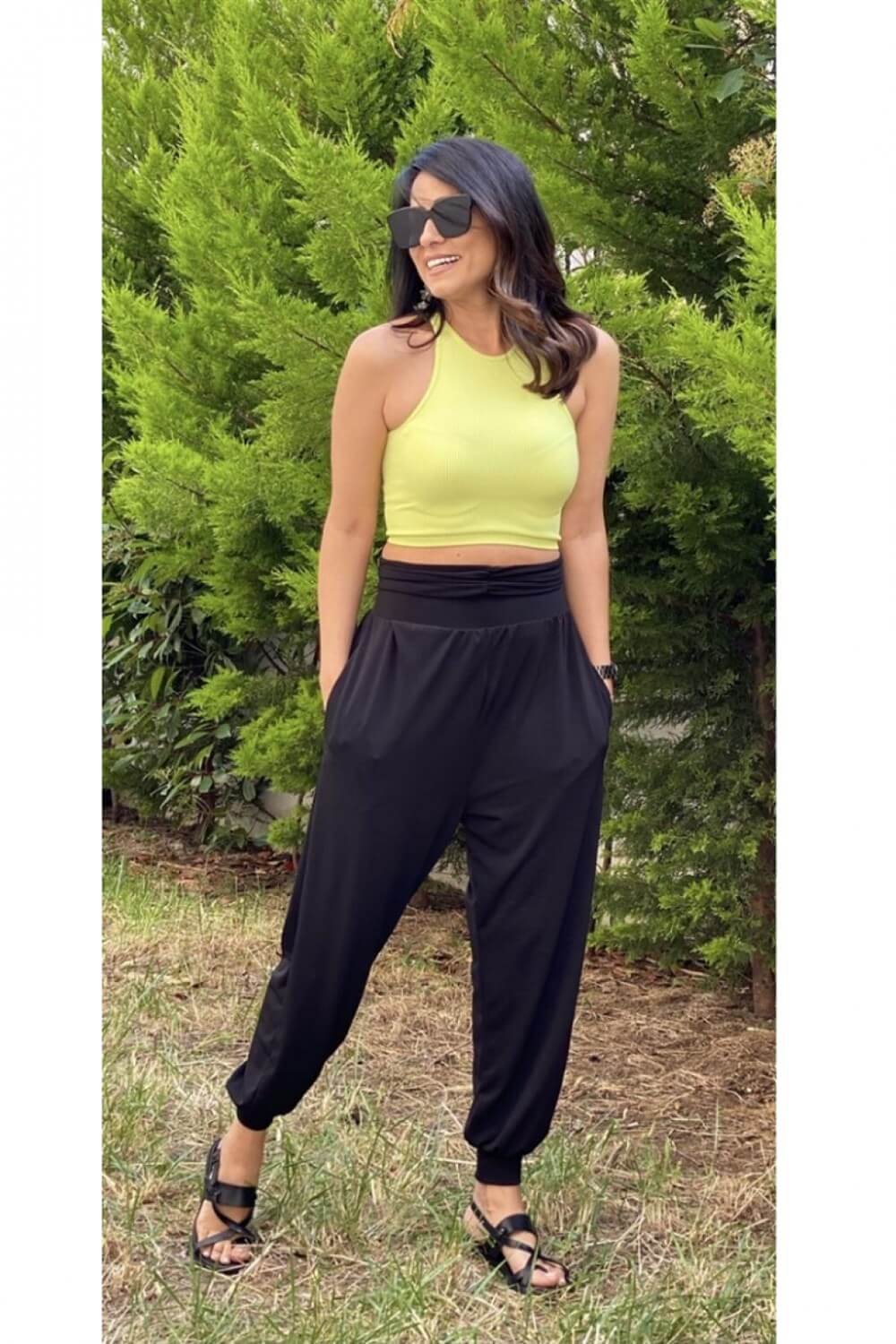 Neon Yeşili Fitilli Halter Crop