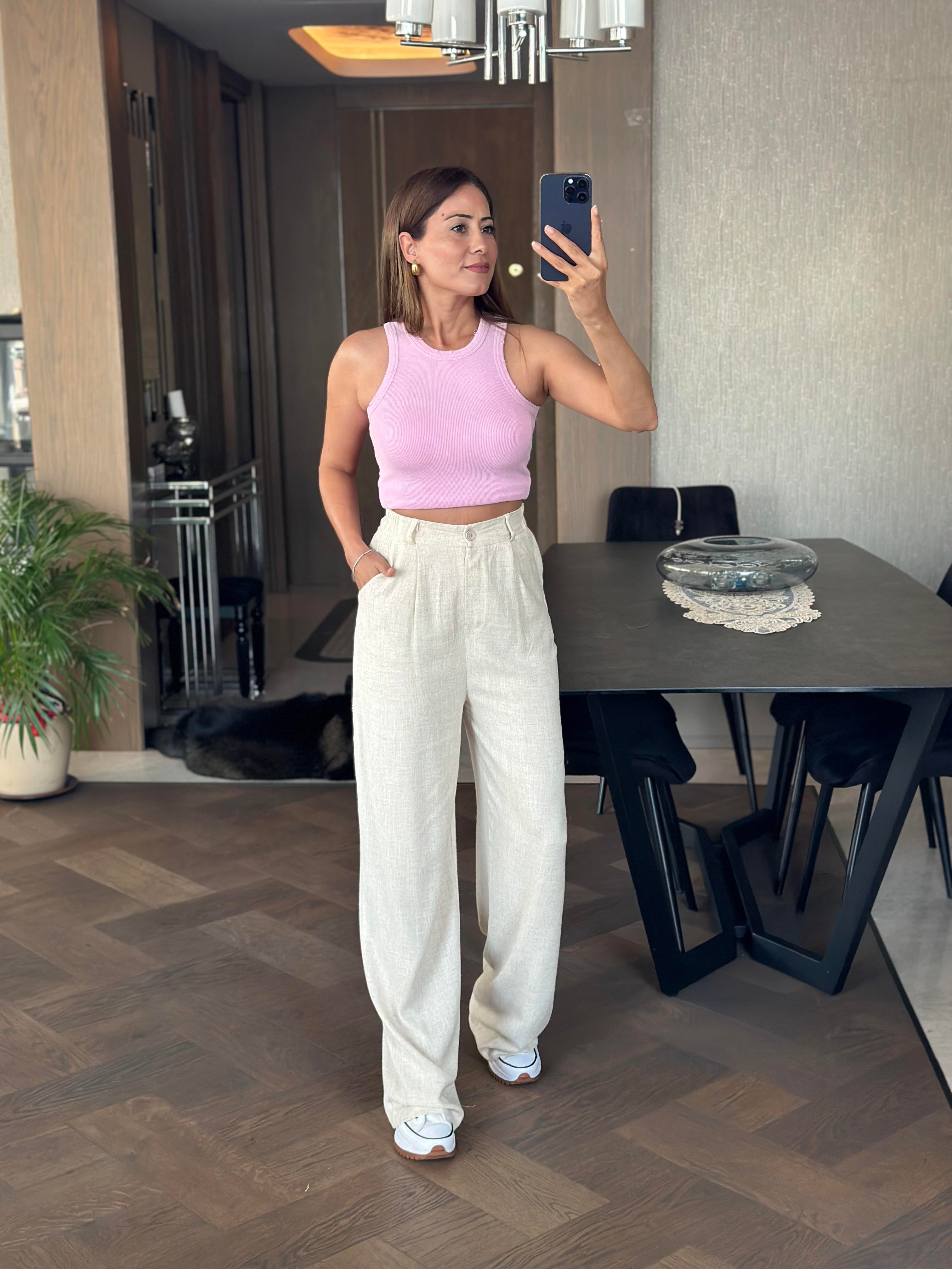 Pembe Arkası Dikiş Detay Yıkamalı Halter Yaka Kadın Kaşkorse Body