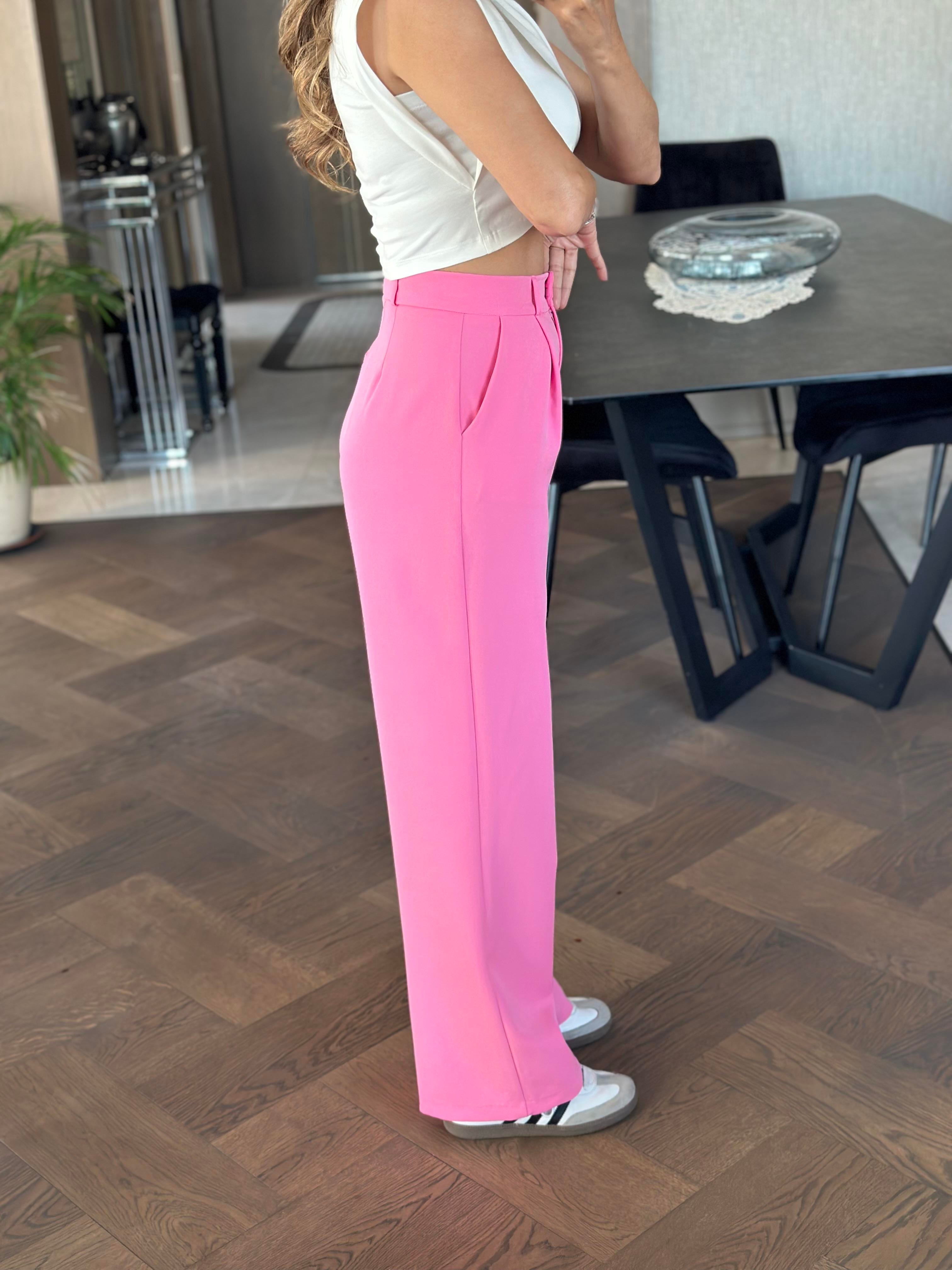 Pembe Atlas Kumaş Orjinal Marka Palazzo Kadın Pantolon