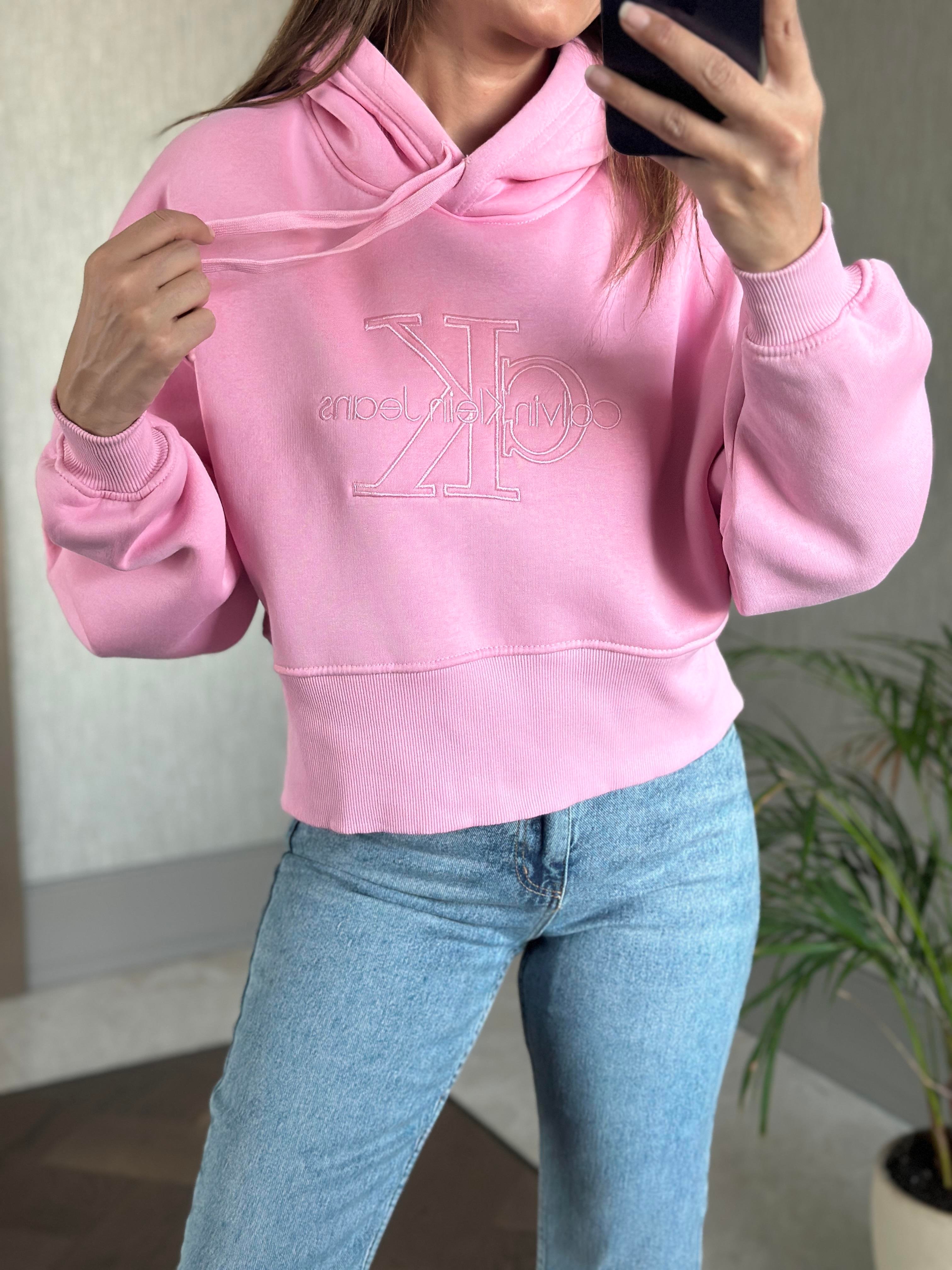 Pembe Ck Model Kapüşonlu Kadın Sweatshirt