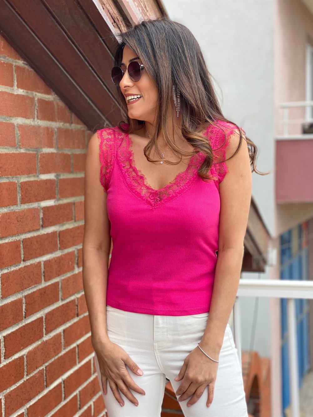 Pembe Güpür Detay Atlet