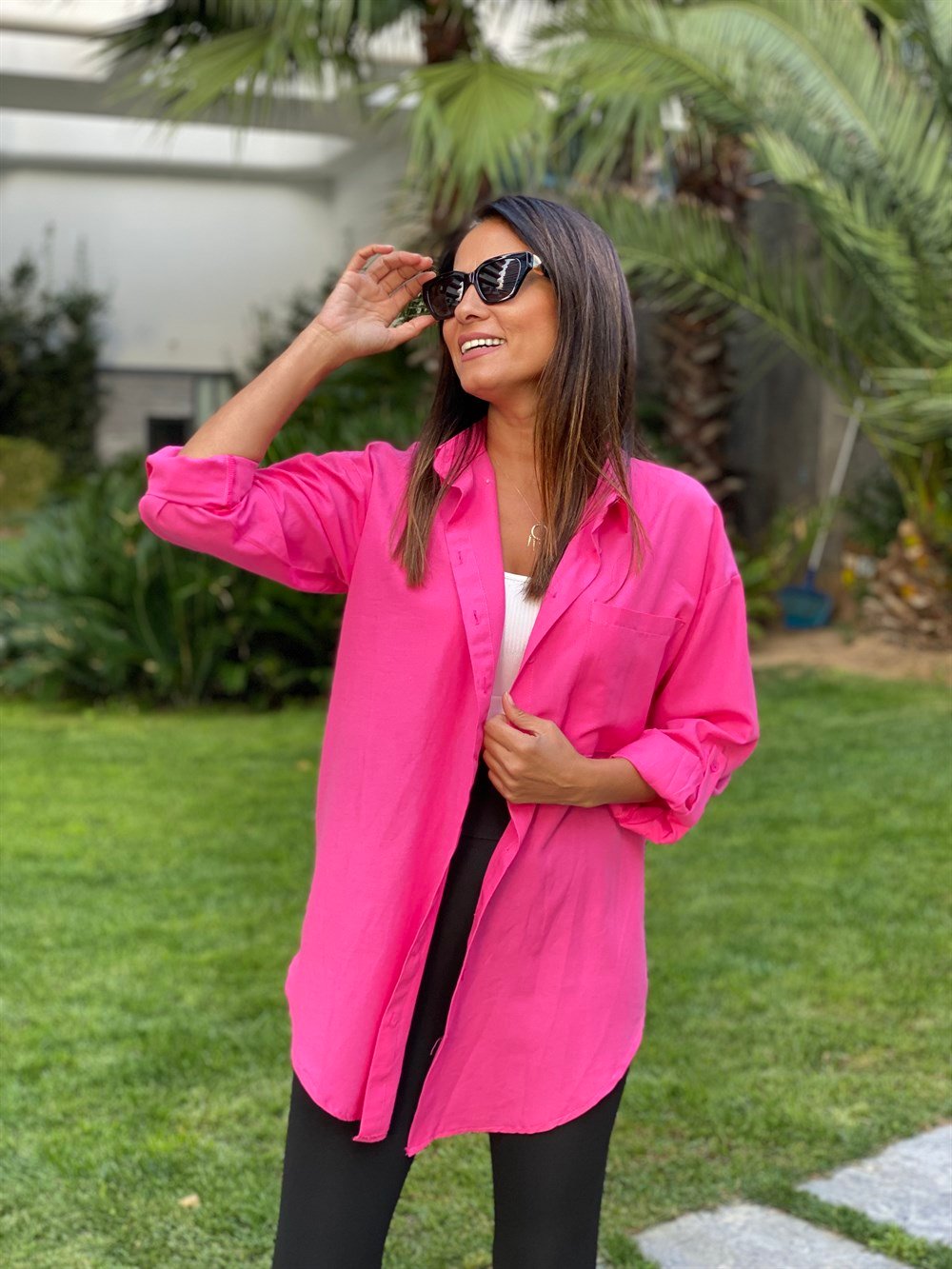 Pembe Poplin Tek Cepli Tunik Kadın Gömlek
