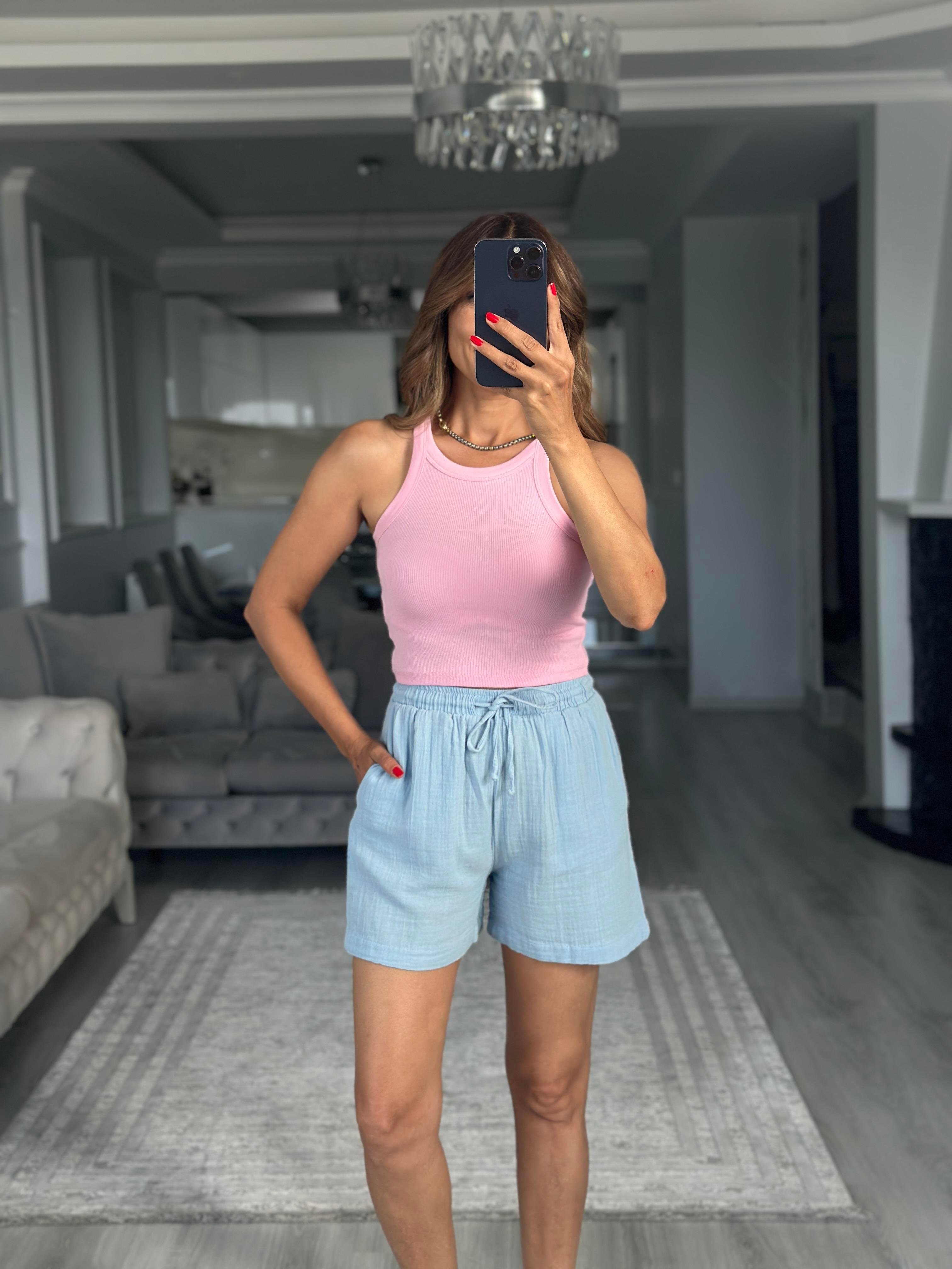 Pembe Yüzücü Yaka Crop Top Kadın Body