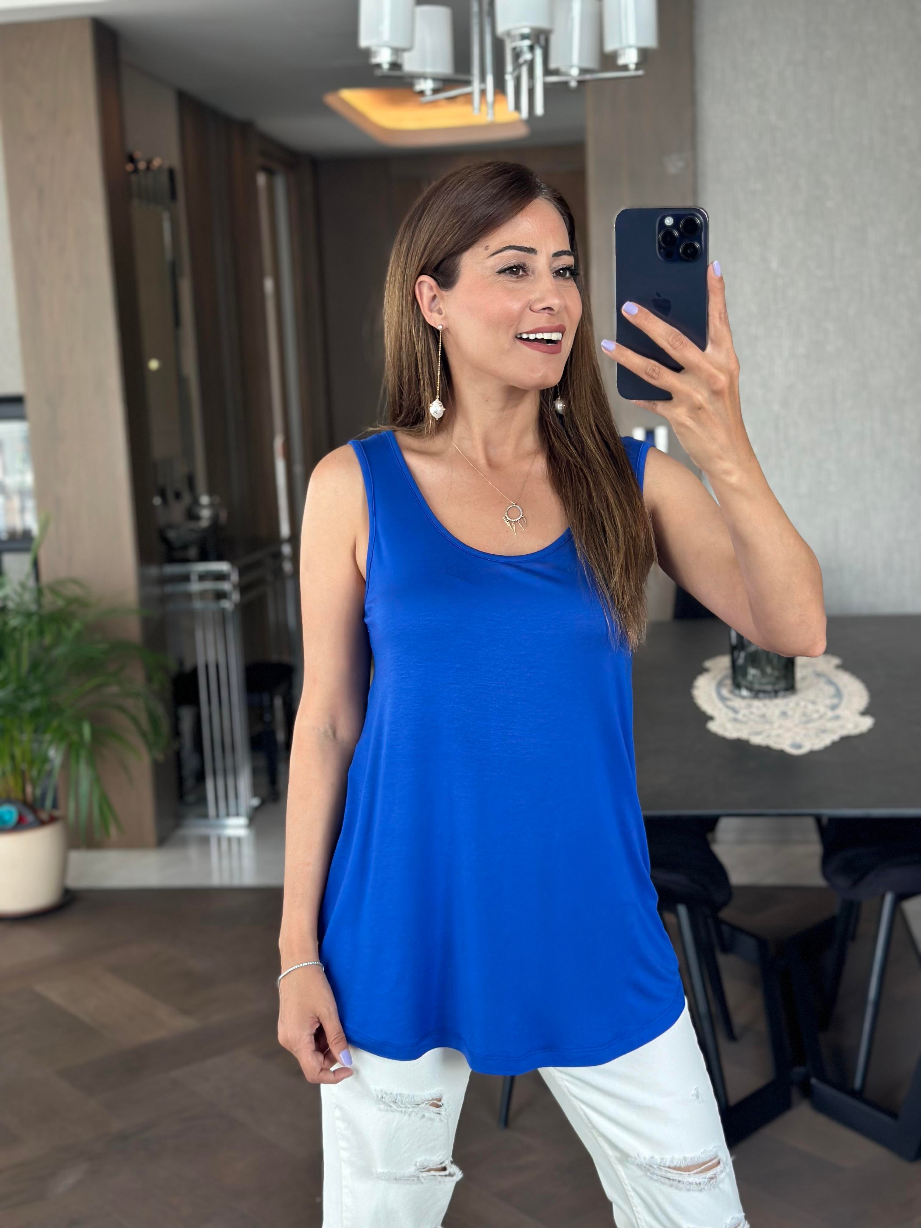 Saks Askılı Eteği Oval Oversize Kadın Bluz