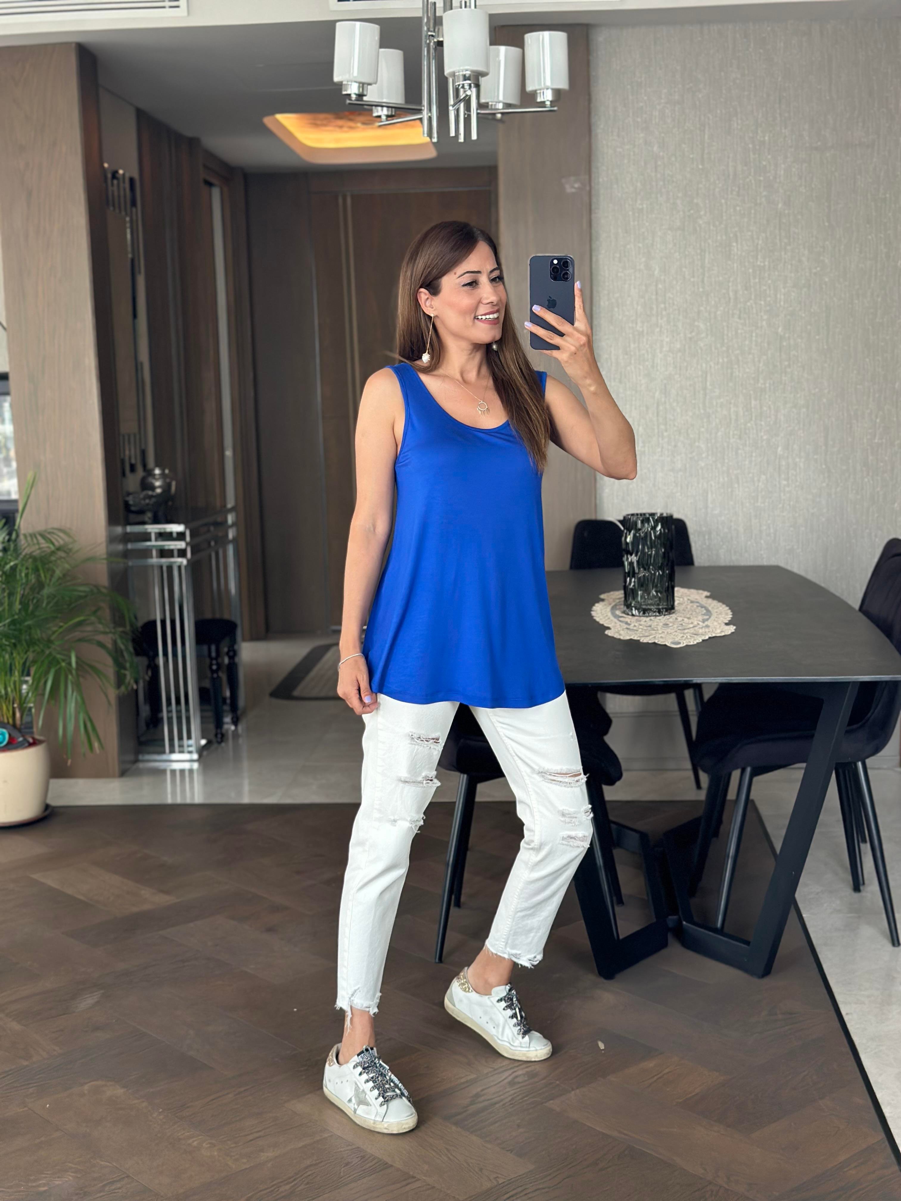 Saks Askılı Eteği Oval Oversize Kadın Bluz