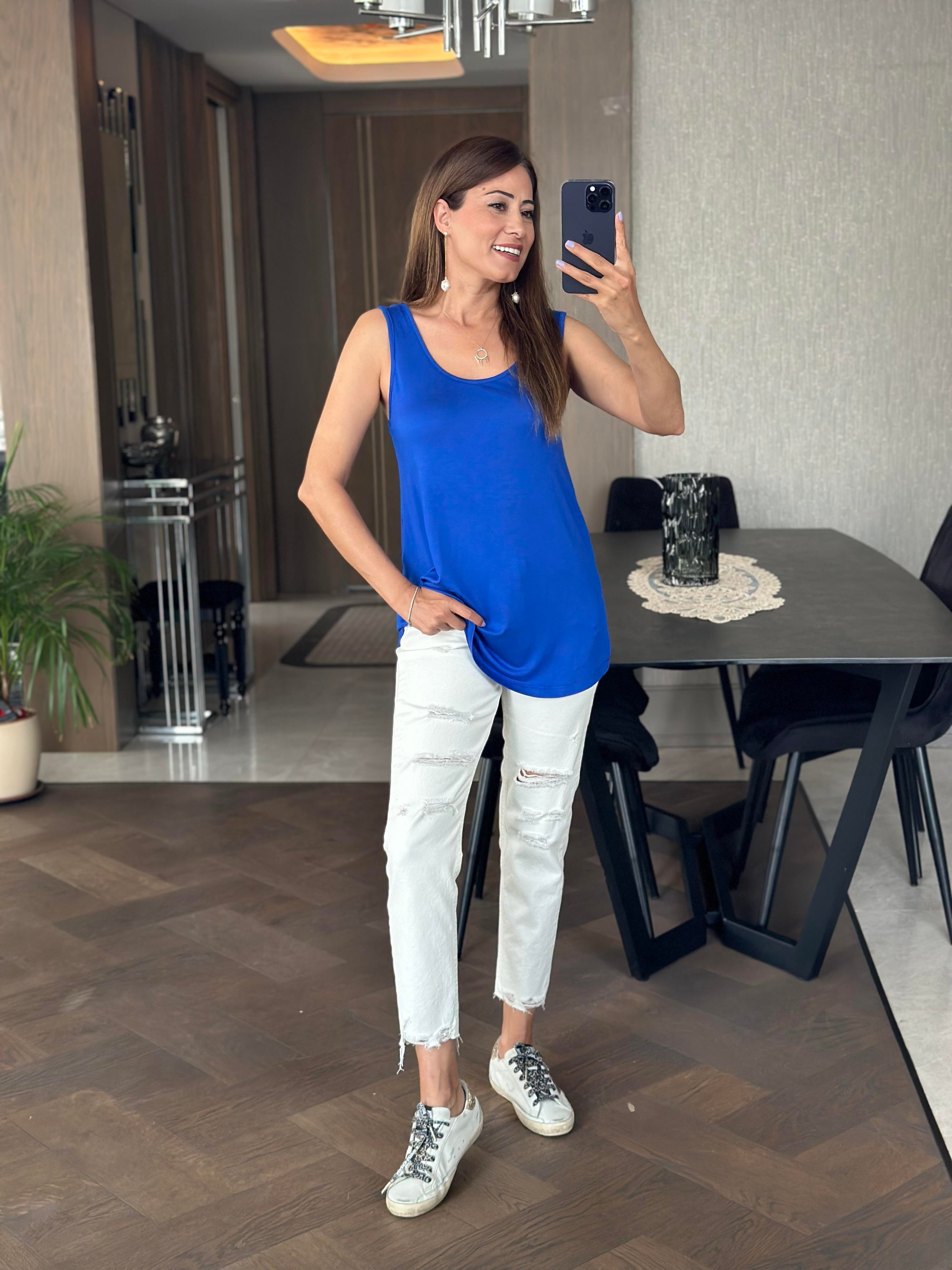 Saks Askılı Eteği Oval Oversize Kadın Bluz