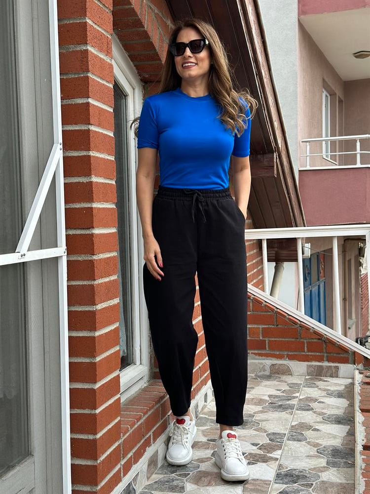 Saks Bisiklet Yaka Kısa Kol Yumoş Dokulu Kadın Body