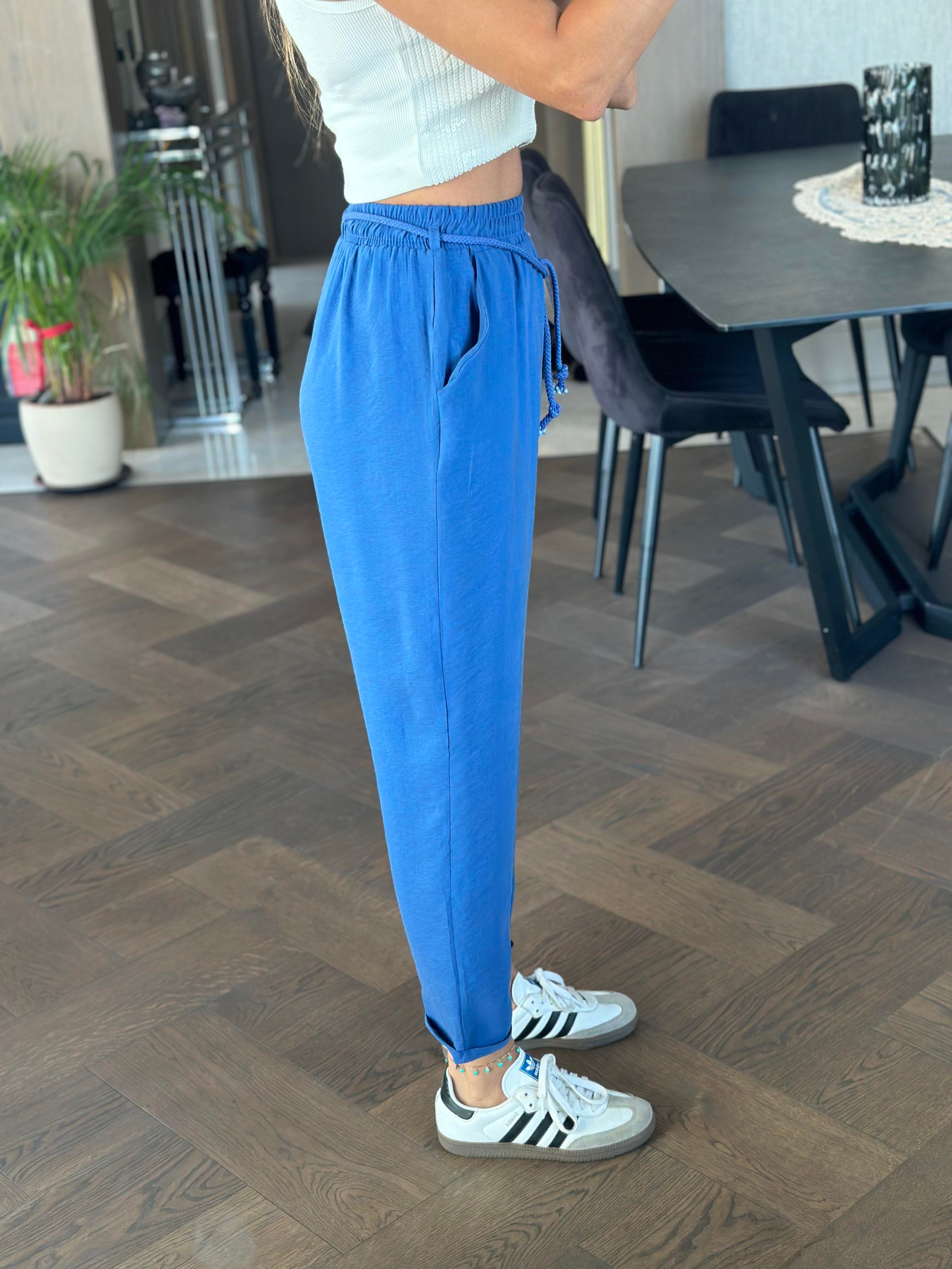 Saks Duble Paça Örgü Kemerli Tnsel Kadın Pantolon