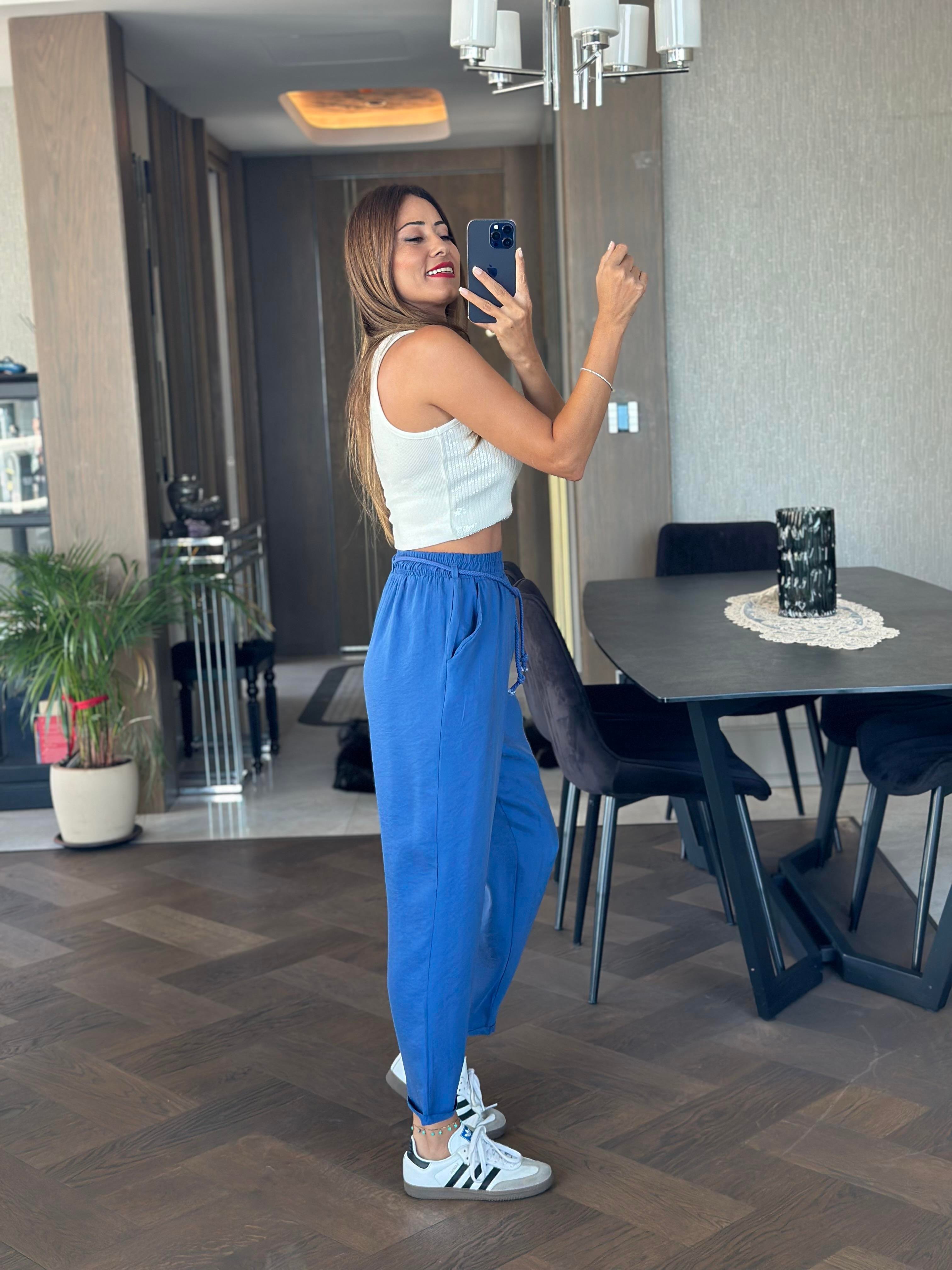 Saks Duble Paça Örgü Kemerli Tnsel Kadın Pantolon