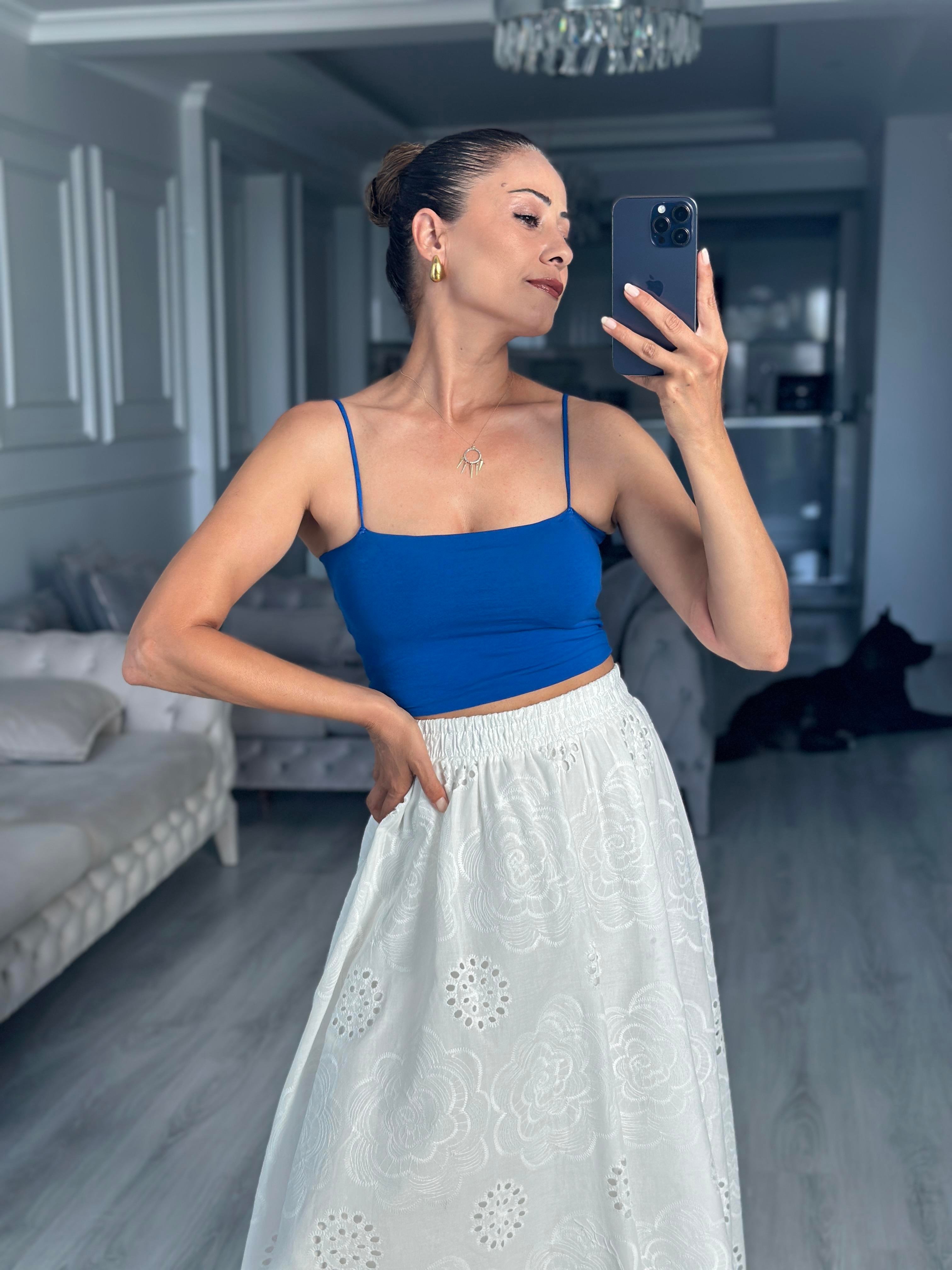 Saks Kuplu Lastik Askılı Kadın Body